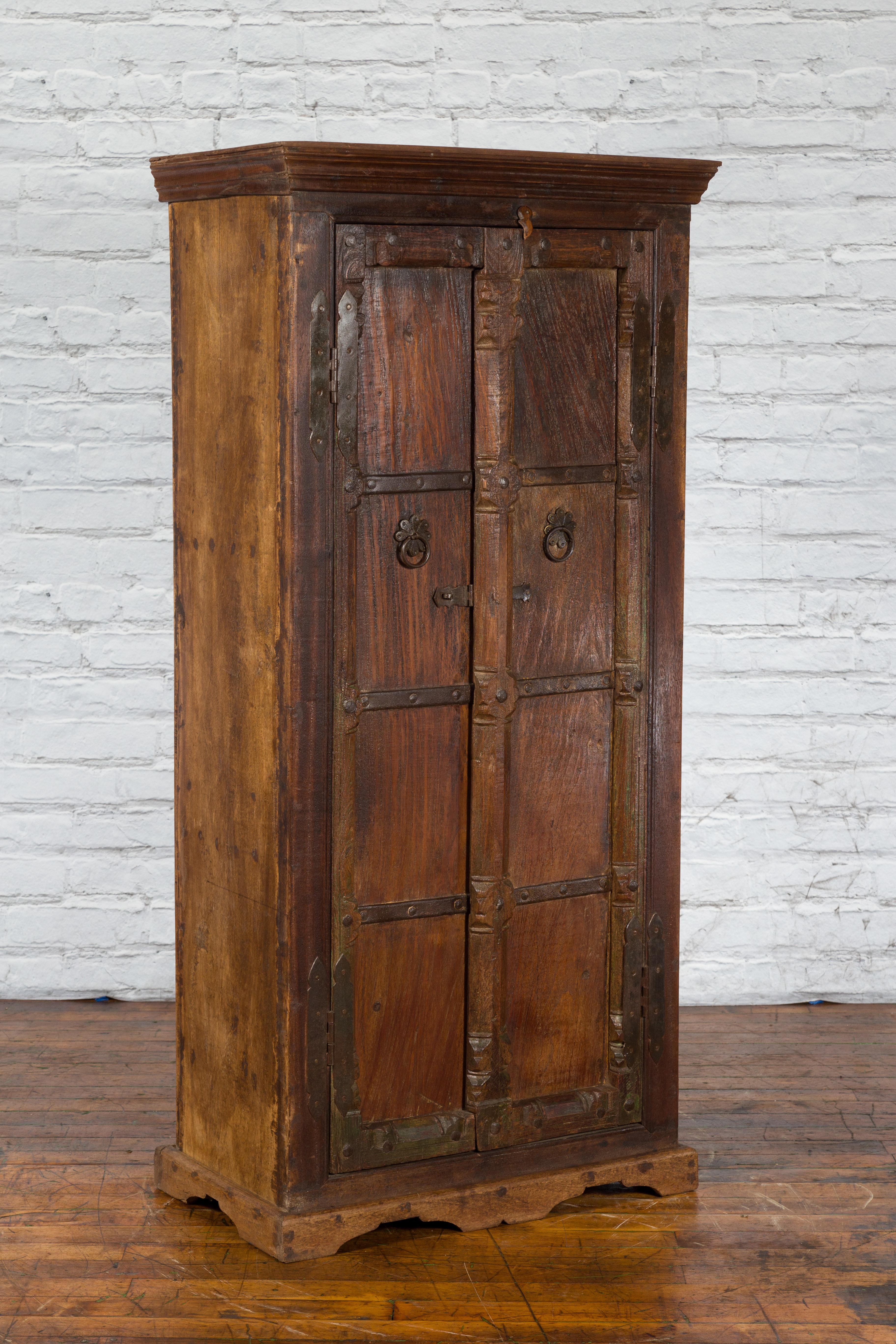 Indian 19th Century Gujarat Armoire with Iron Braces and Carved Half Columns For Sale 3