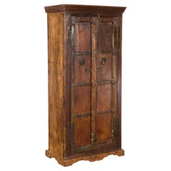 Used Indian 19th Century Gujarat Armoire with Iron Braces and Carved Half Columns