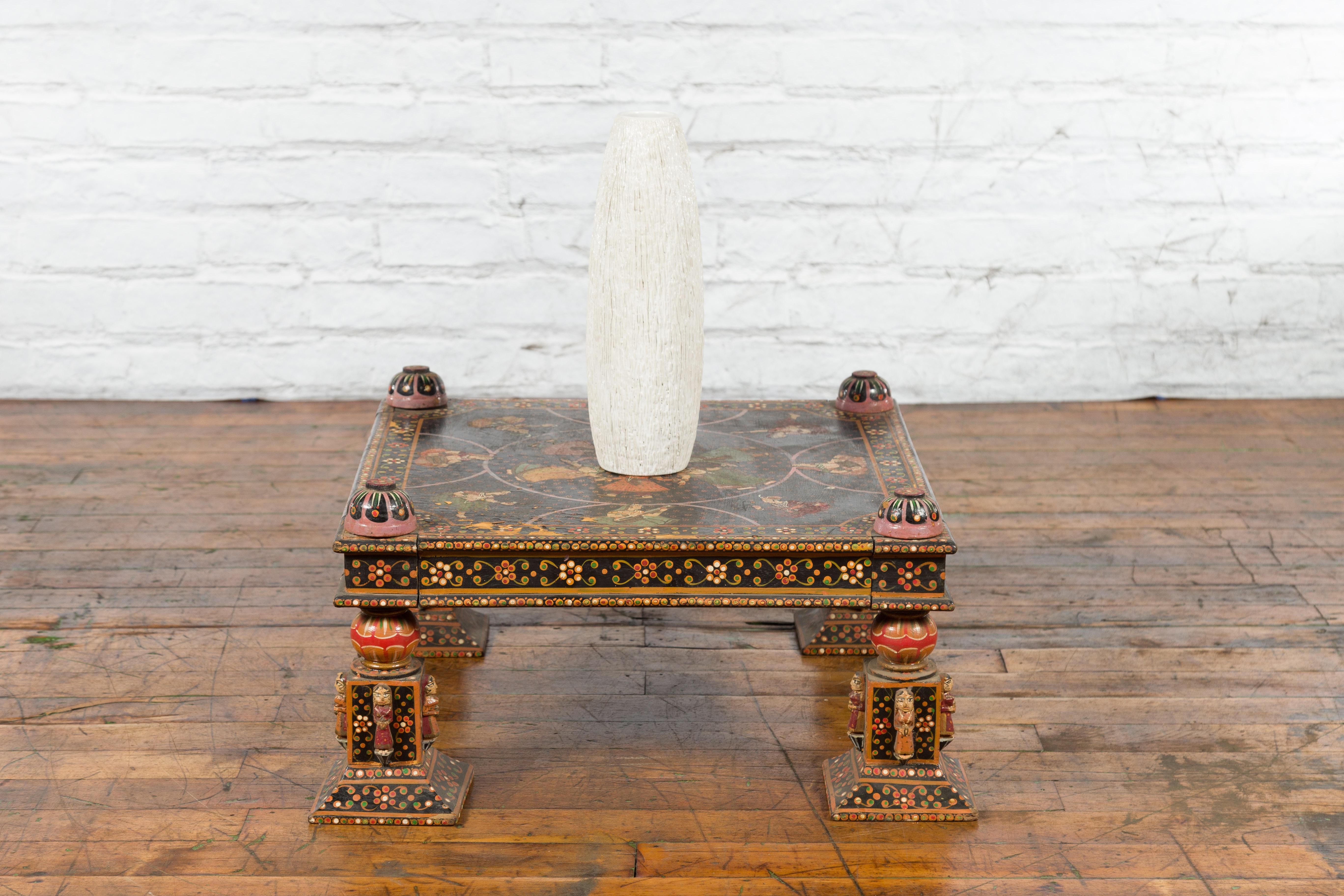 Indian 19th Century Low Coffee Table with Hand-Painted Dancers and Musicians For Sale 7