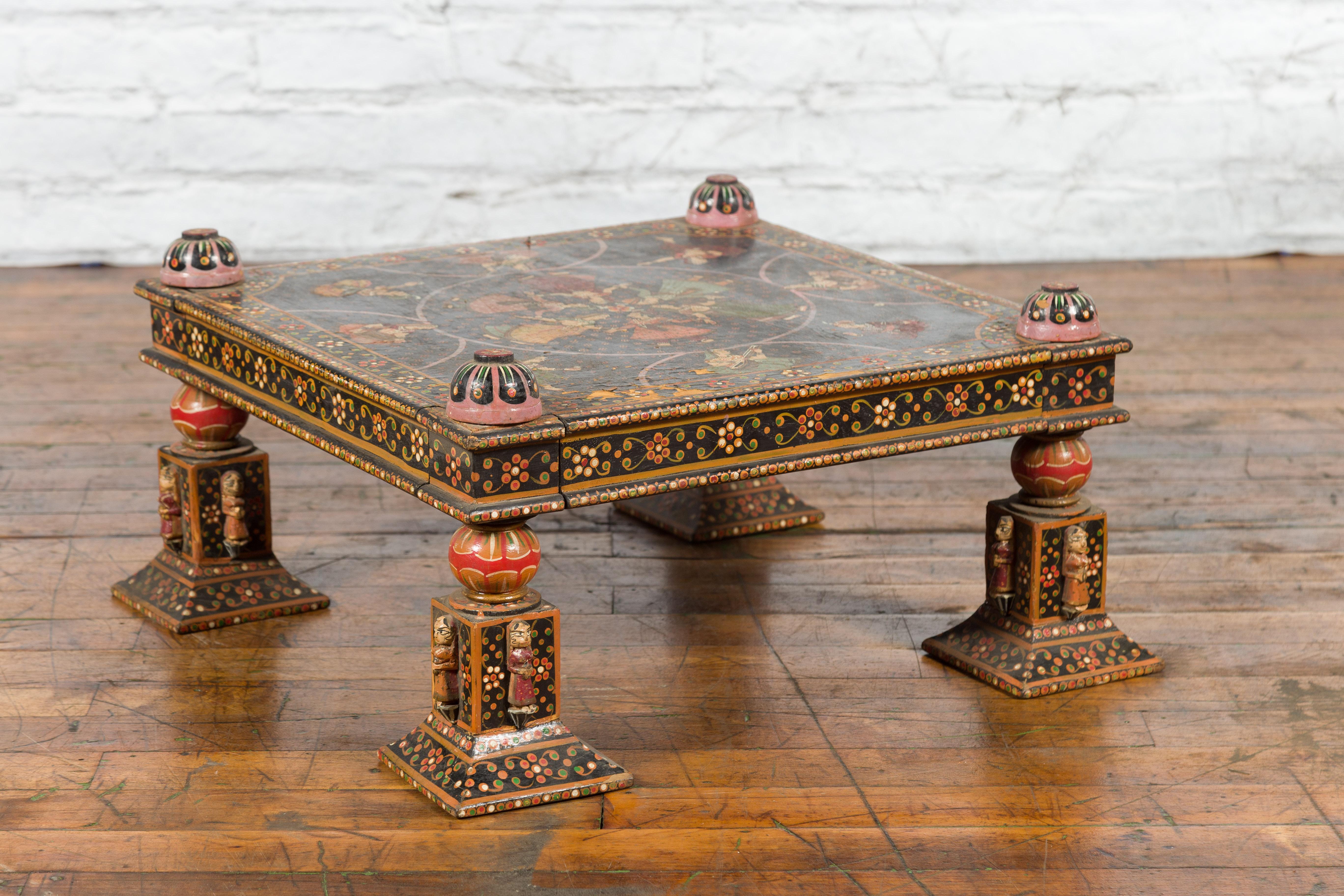 Indian 19th Century Low Coffee Table with Hand-Painted Dancers and Musicians For Sale 8