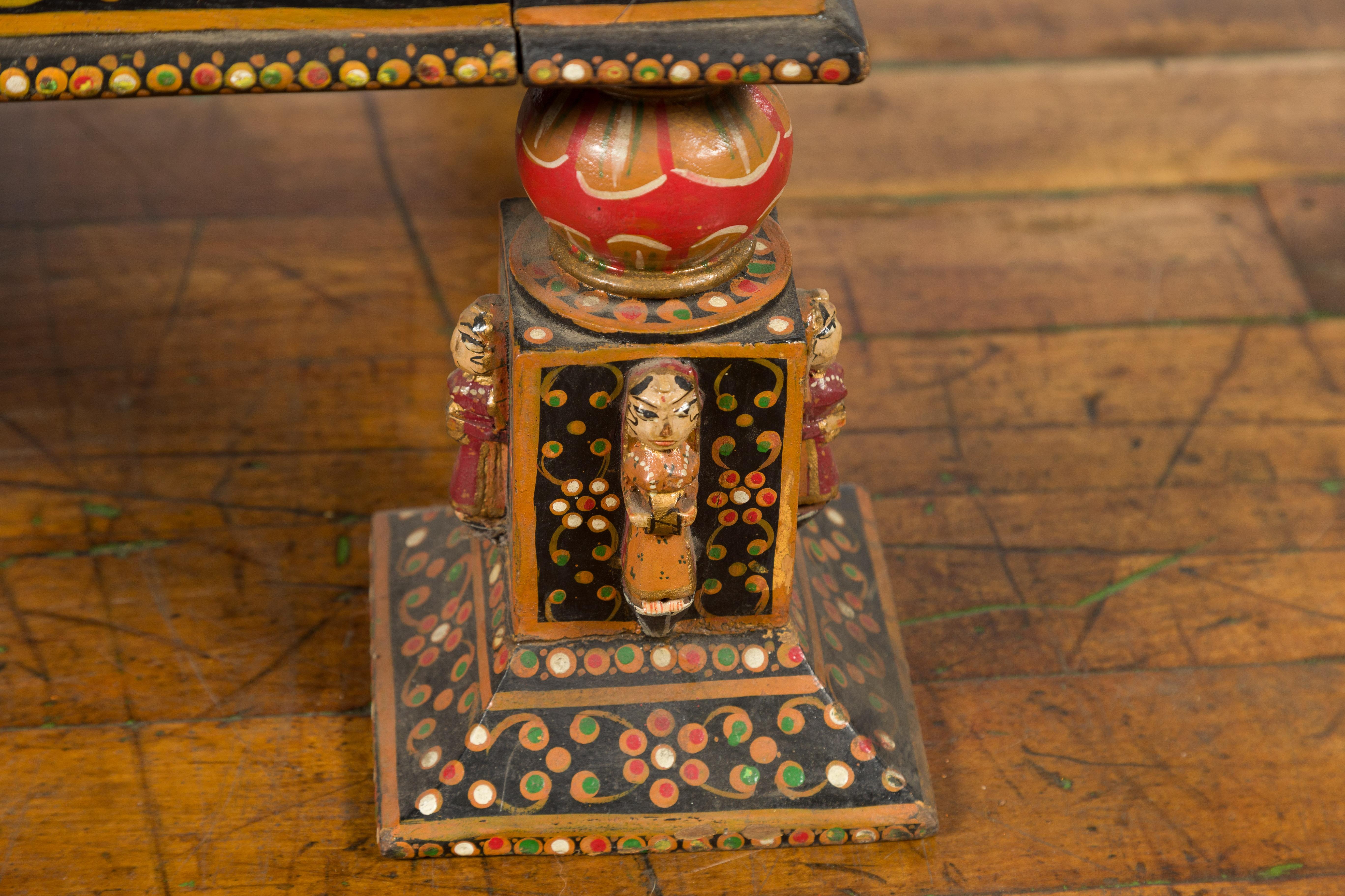 Indian 19th Century Low Coffee Table with Hand-Painted Dancers and Musicians For Sale 11