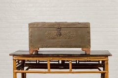 Indian 19th Century Merchant's Chest with Pierced Geometric Decor and Patina