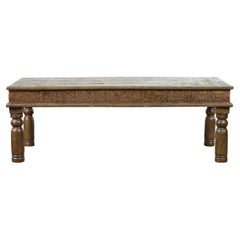 Indian 19th Century Metal Embossed Coffee Table from Gujarat with Baluster Legs