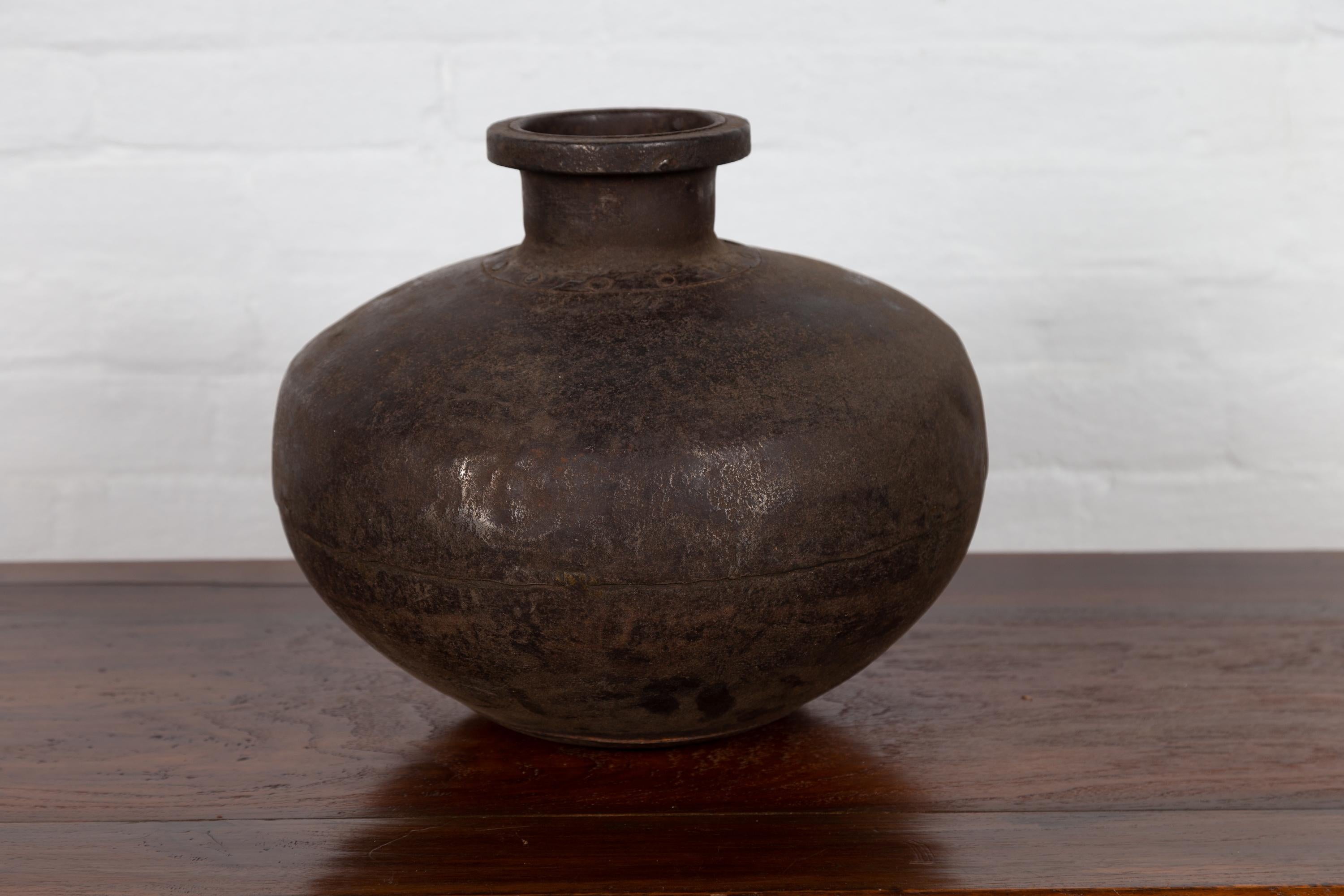 Indian 19th Century Metal Water Jar with Generous Belly and Protruding Lip For Sale 8