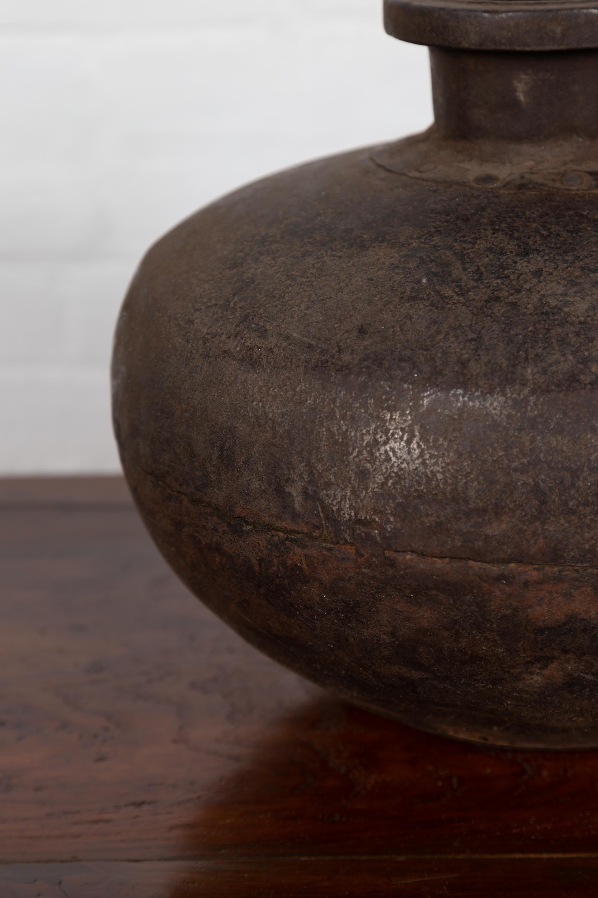 Indian 19th Century Metal Water Jar with Generous Belly and Protruding Lip 1