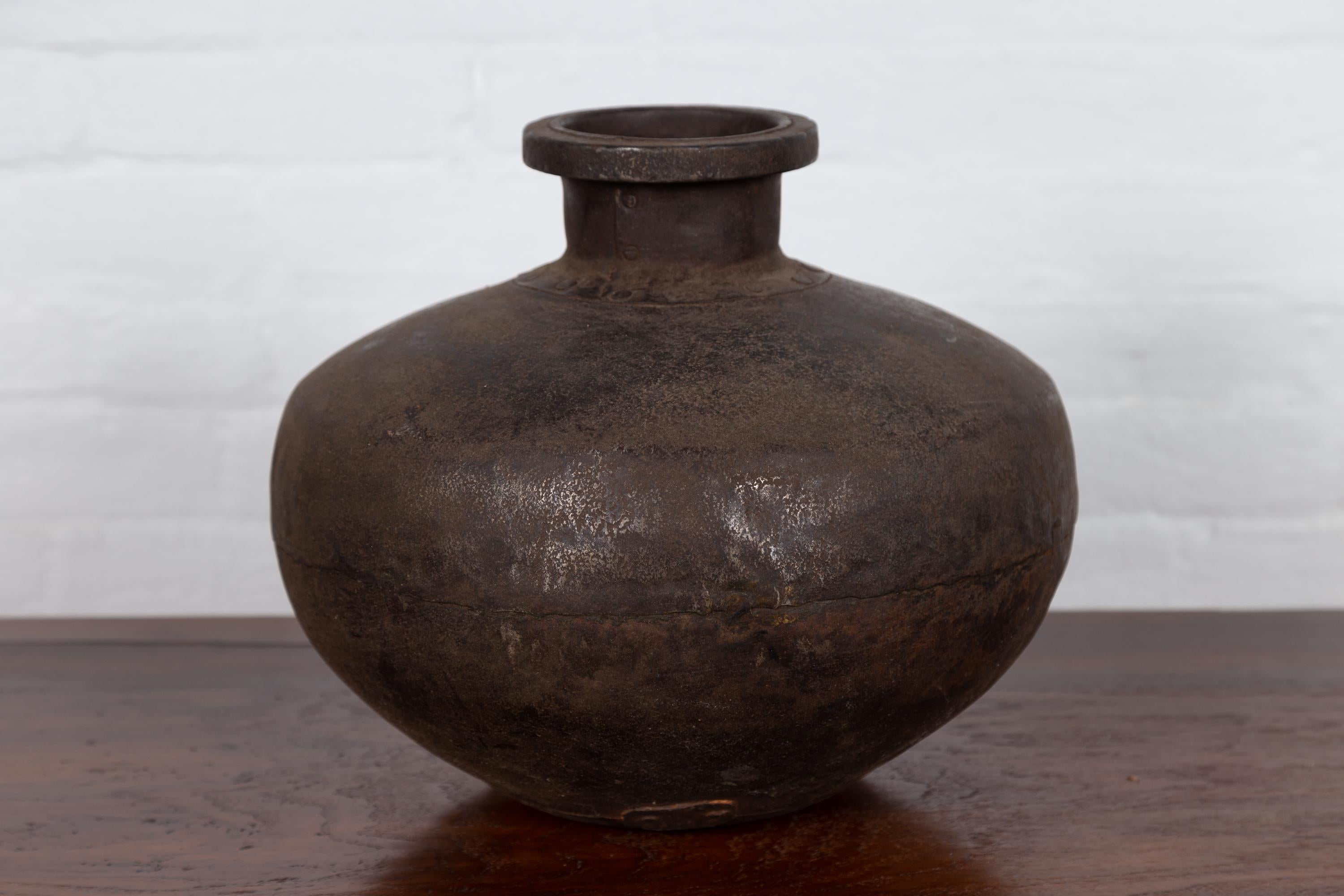 Indian 19th Century Metal Water Jar with Generous Belly and Protruding Lip For Sale 6