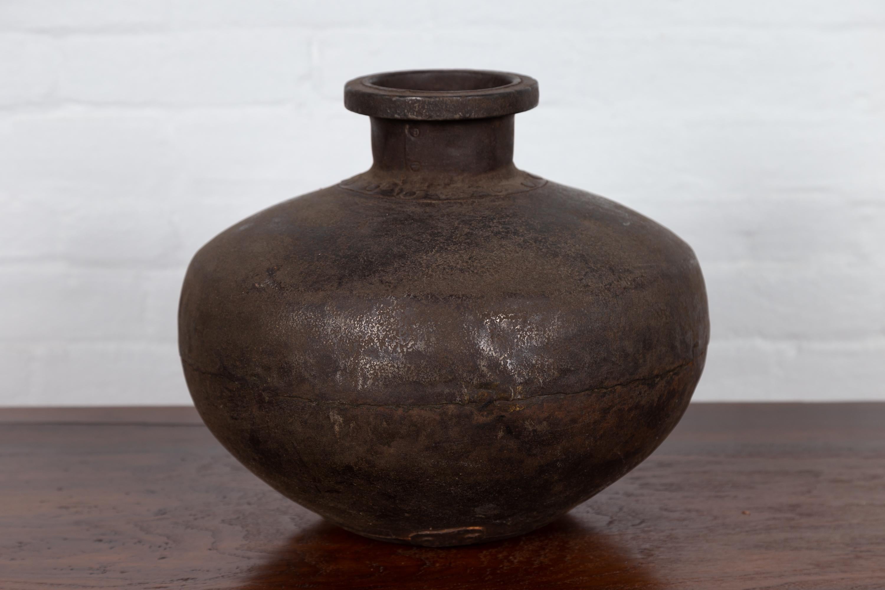 Indian 19th Century Metal Water Jar with Generous Belly and Protruding Lip 4