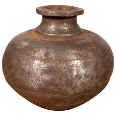 Indian 19th Century Metal Water Jug with Generous Belly and Protruding Lip