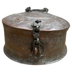 Indian 19th Century Mughal Tinned Copper Box with Lid