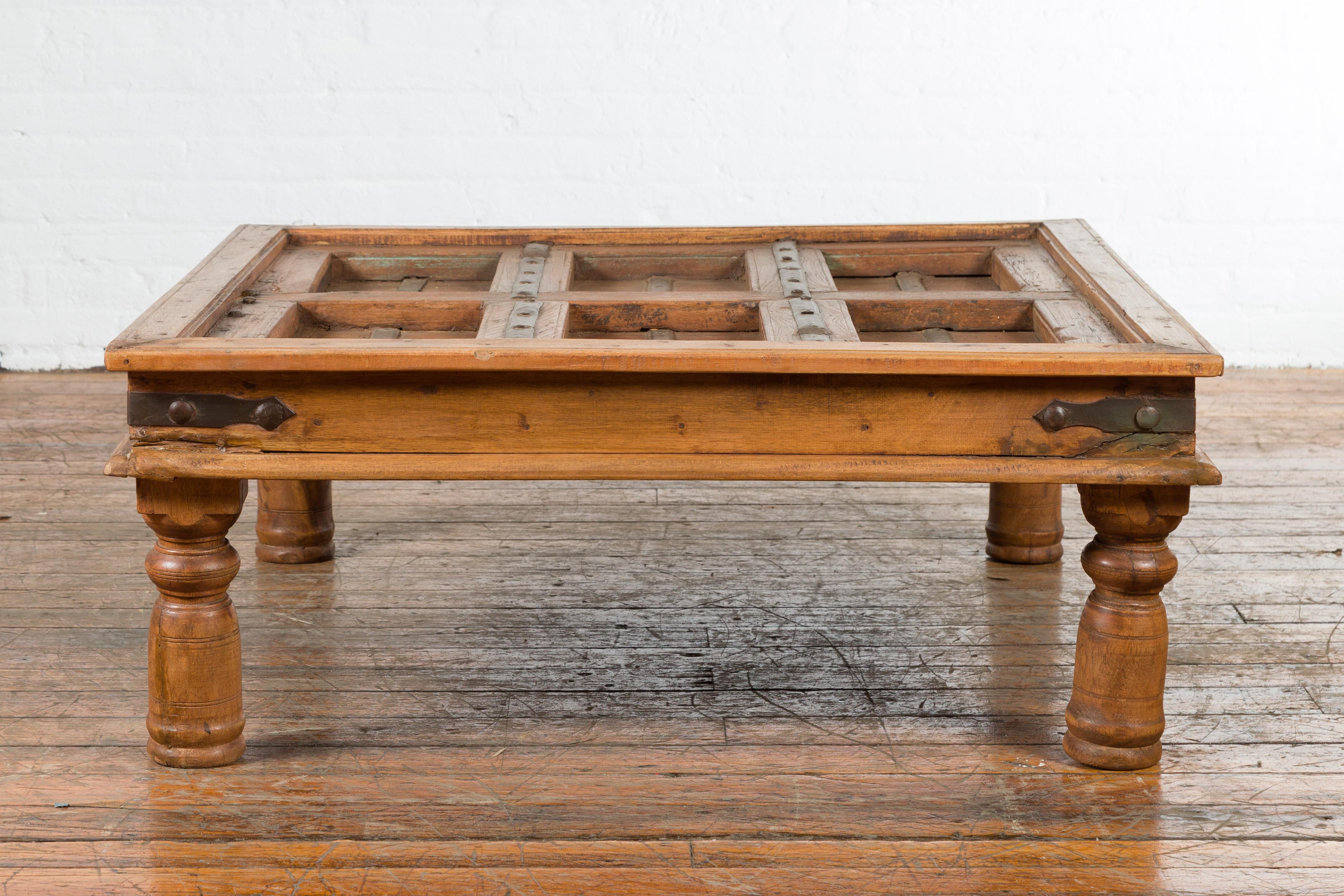 19th Century Indian Paneled Door with Iron Accents Converted into a Coffee Table For Sale 4