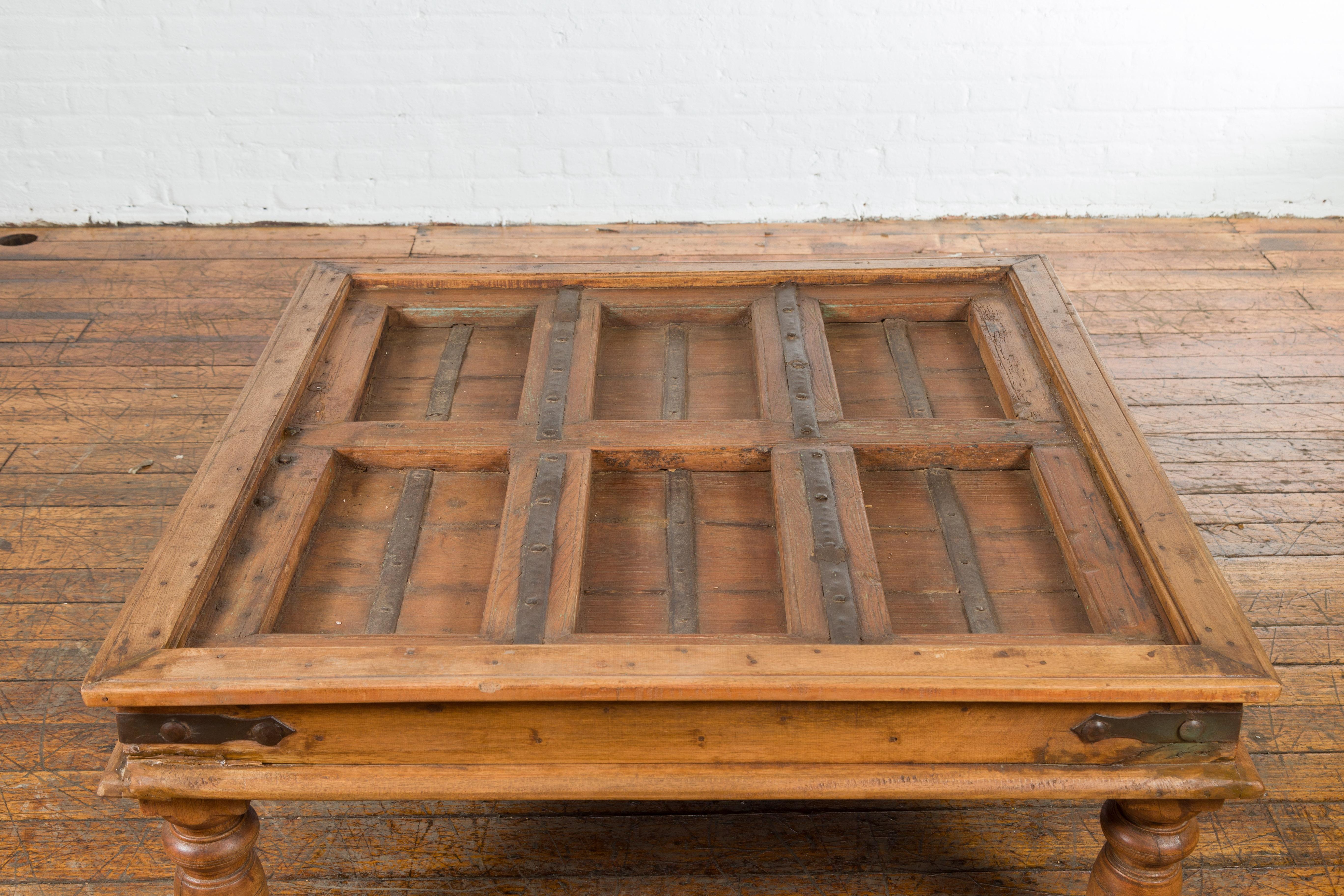 19th Century Indian Paneled Door with Iron Accents Converted into a Coffee Table For Sale 5