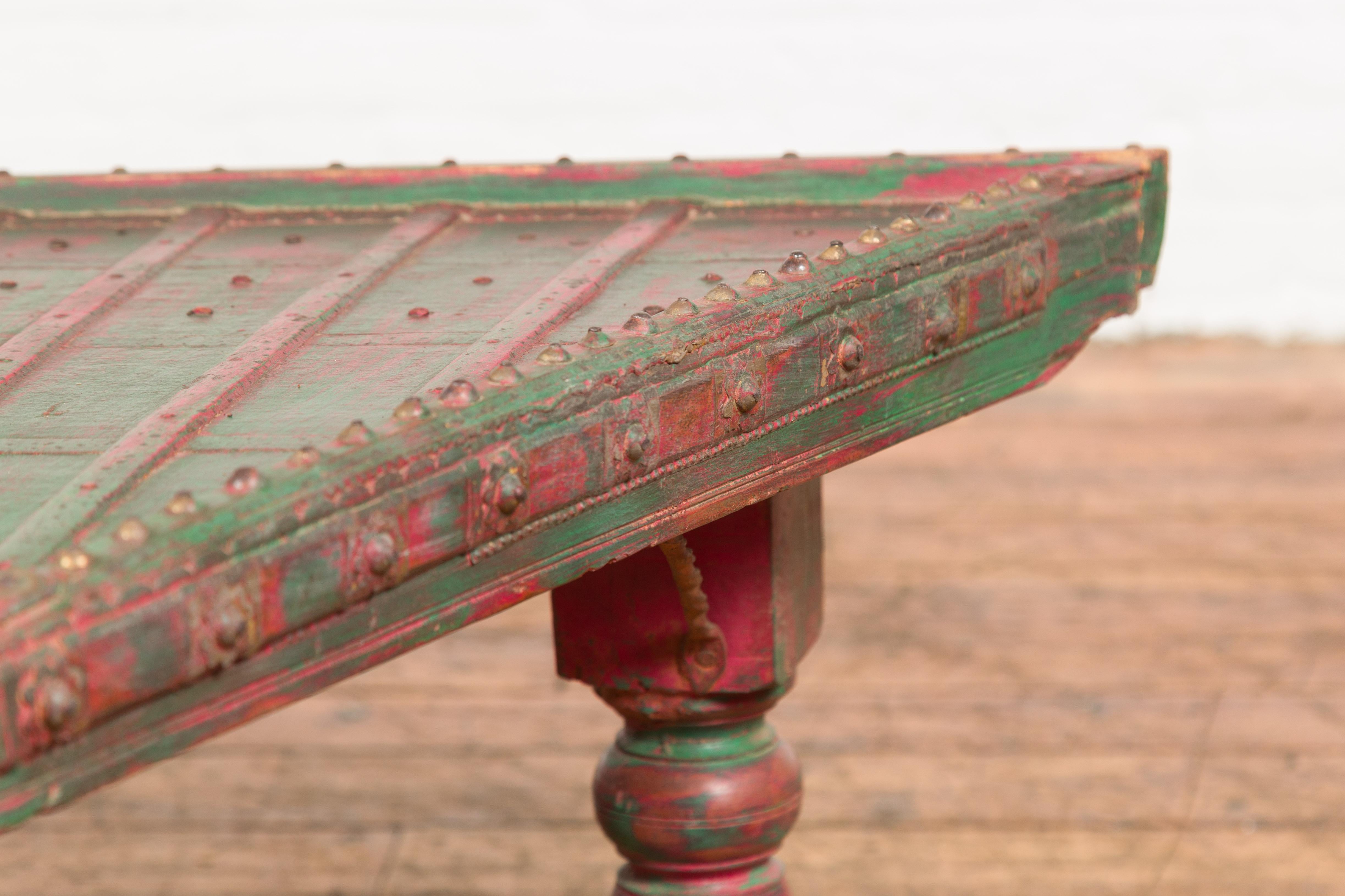 Triangular Green & Red Cart Converted into Coffee Table For Sale 2