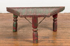 Triangular Green & Red Cart Converted into Coffee Table