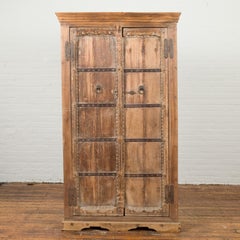 Indian 19th Century Sheesham Gujarat Cabinet with Carved Doors and Iron Accents