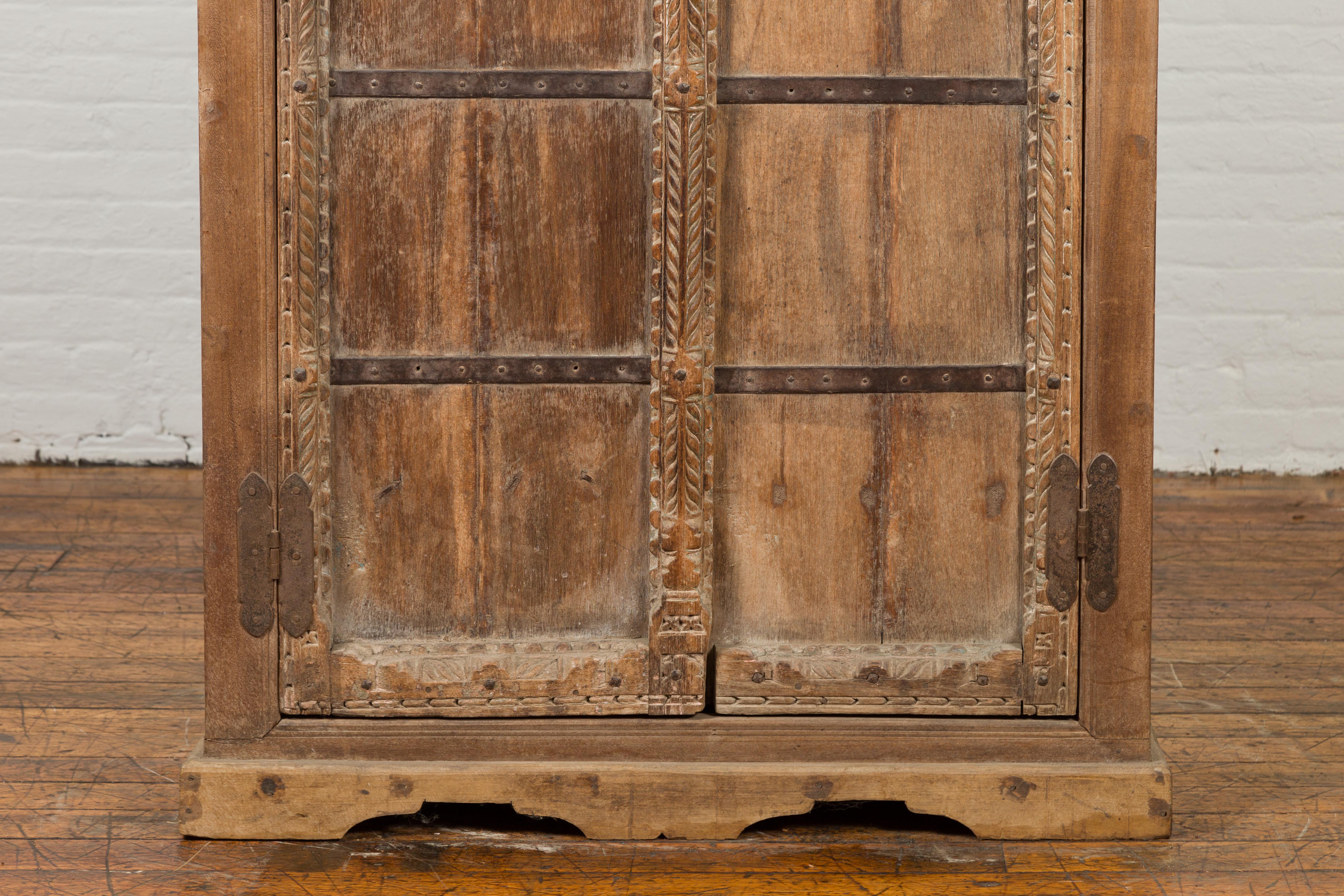 Indian 19th Century Sheesham Gujarat Cabinet with Carved Doors and Iron Accents 1