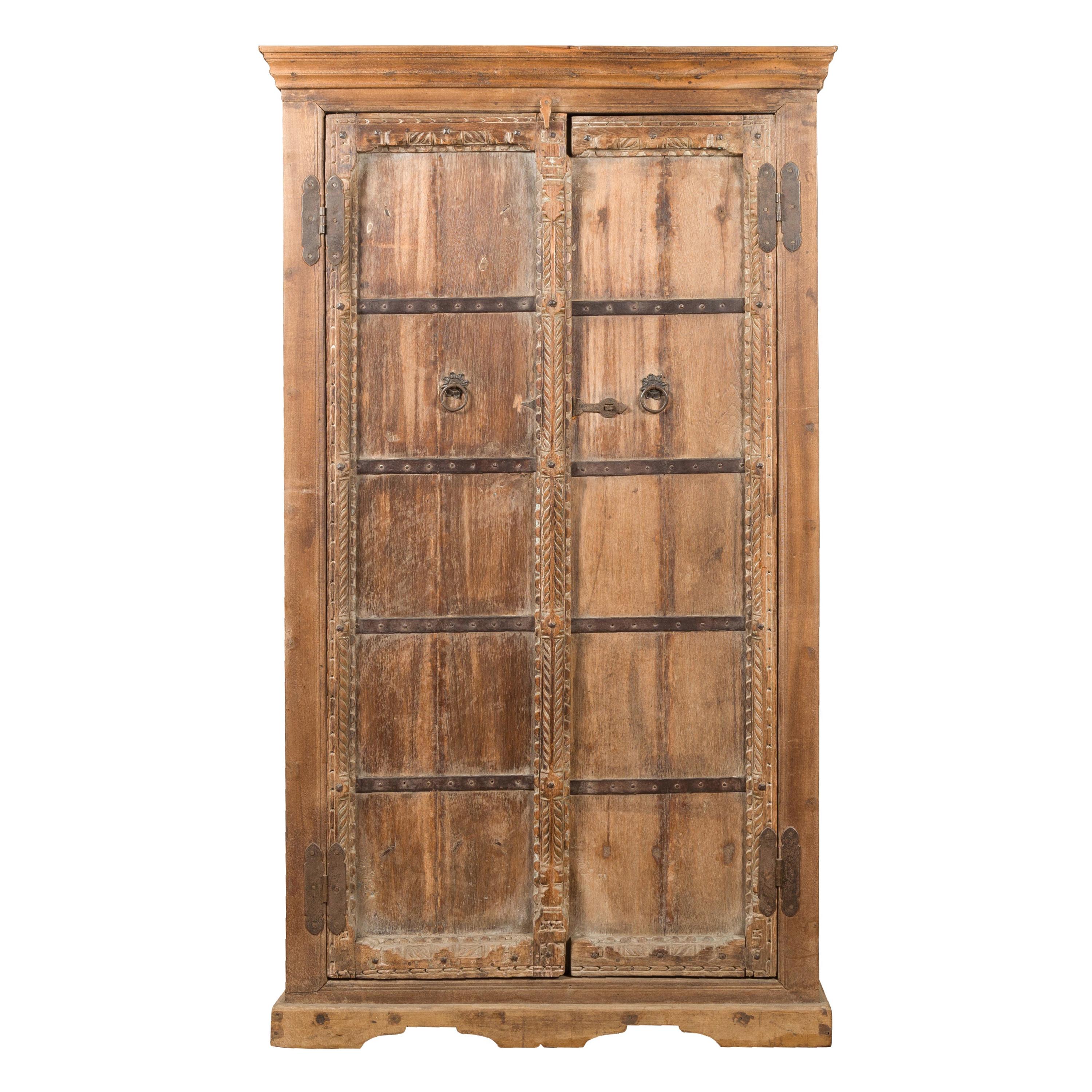 Indian 19th Century Sheesham Gujarat Cabinet with Carved Doors and Iron Accents