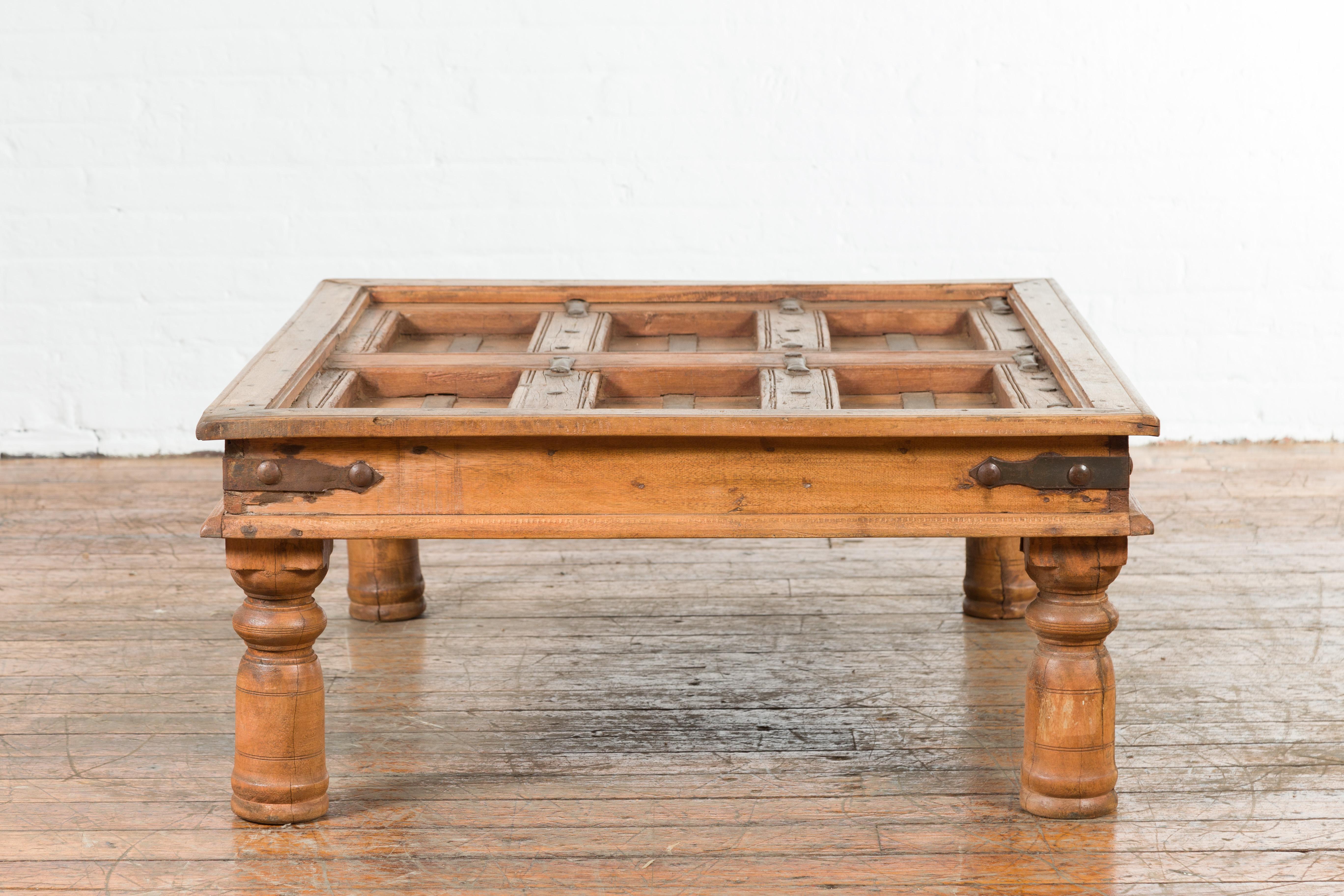 Indian 19th Century Sheesham Wood Courtyard Door Redesigned as a Coffee Table For Sale 5