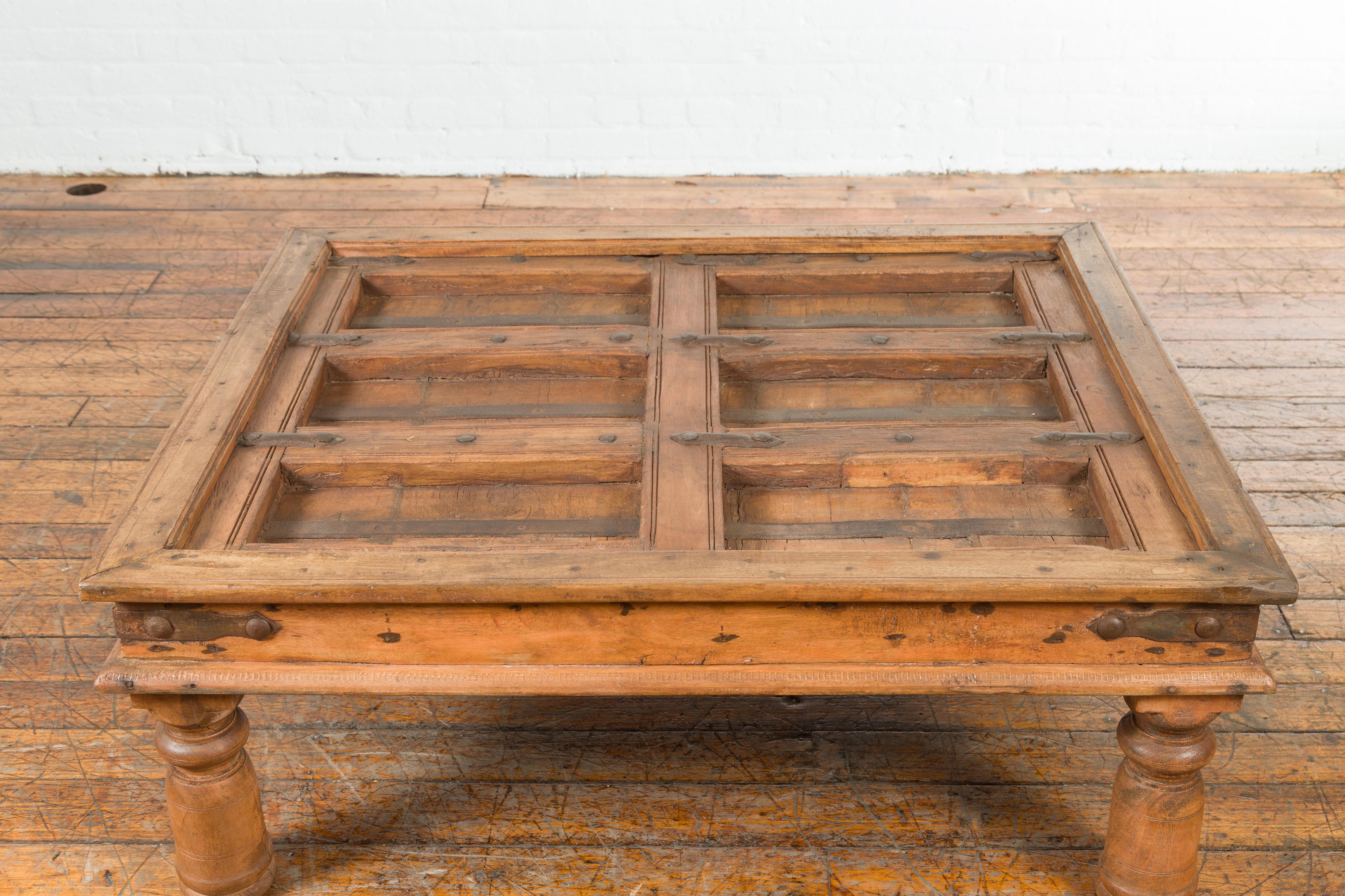 Metal Indian 19th Century Sheesham Wood Courtyard Door Redesigned as a Coffee Table For Sale