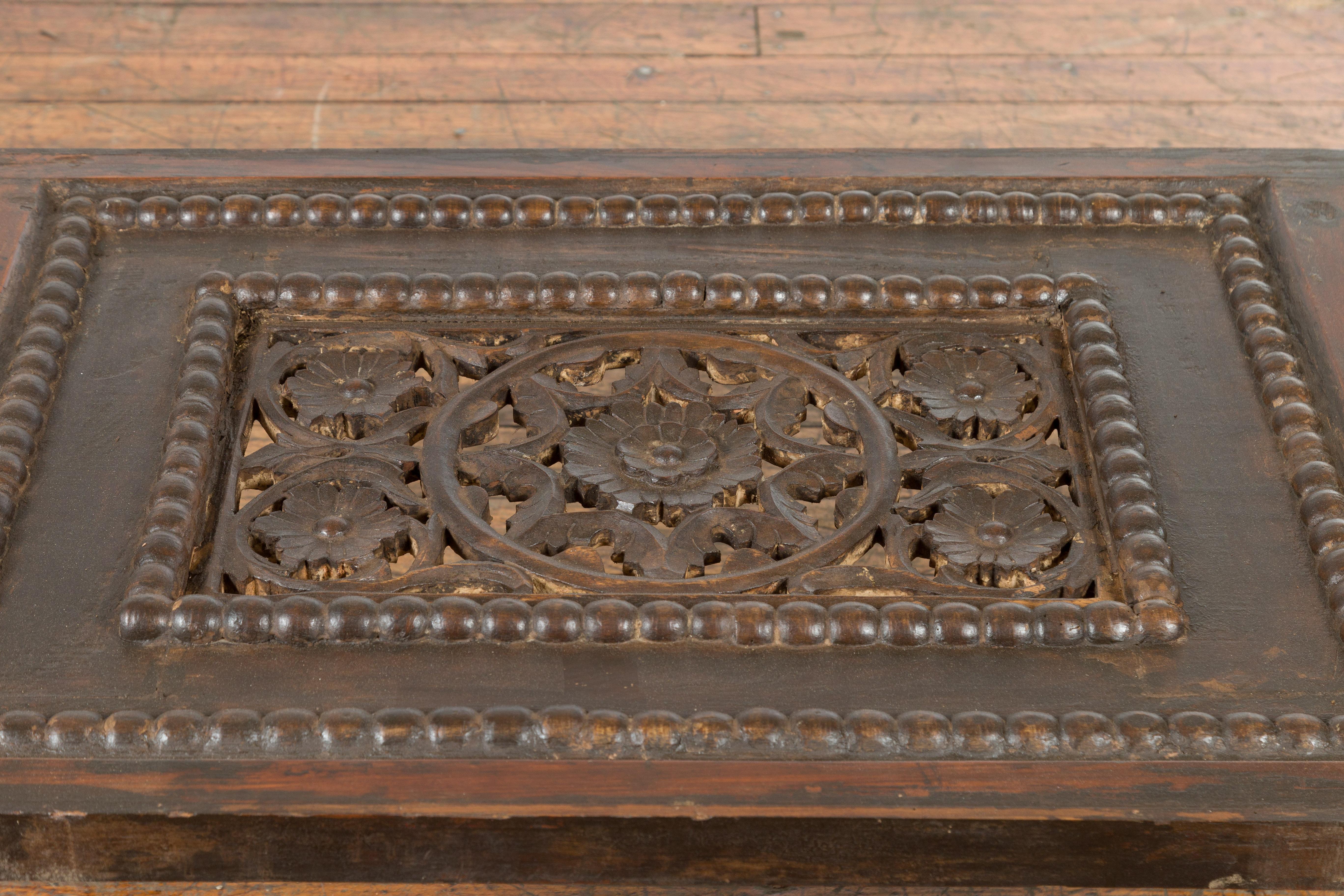 Indian 19th Century Small Wooden Coffee Table with Carved Floral Motifs For Sale 4