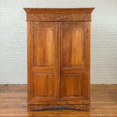 Indian 19th Century Tall Cabinet with Carved Scrolling Foliage and Beaded Motifs