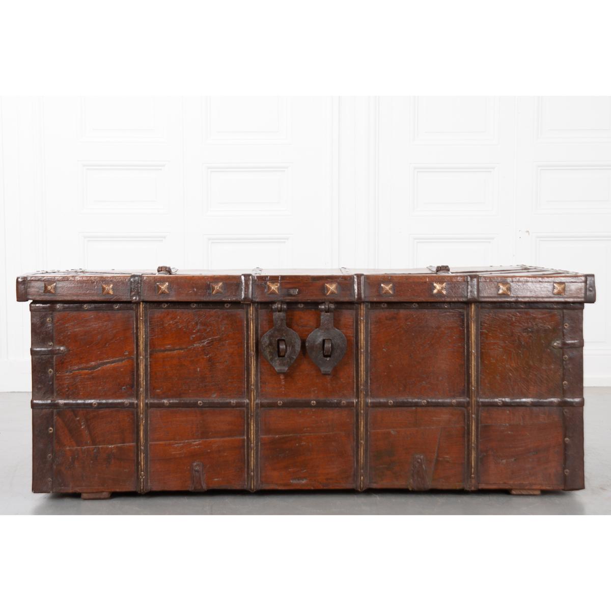 Other Indian 19th Century Teak and Iron-Bound Trunk For Sale