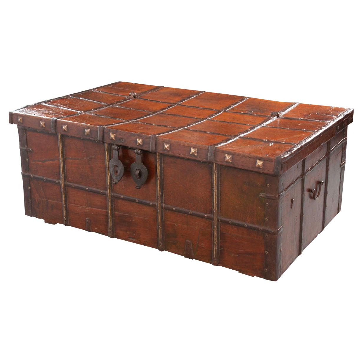 Indian 19th Century Teak and Iron-Bound Trunk For Sale