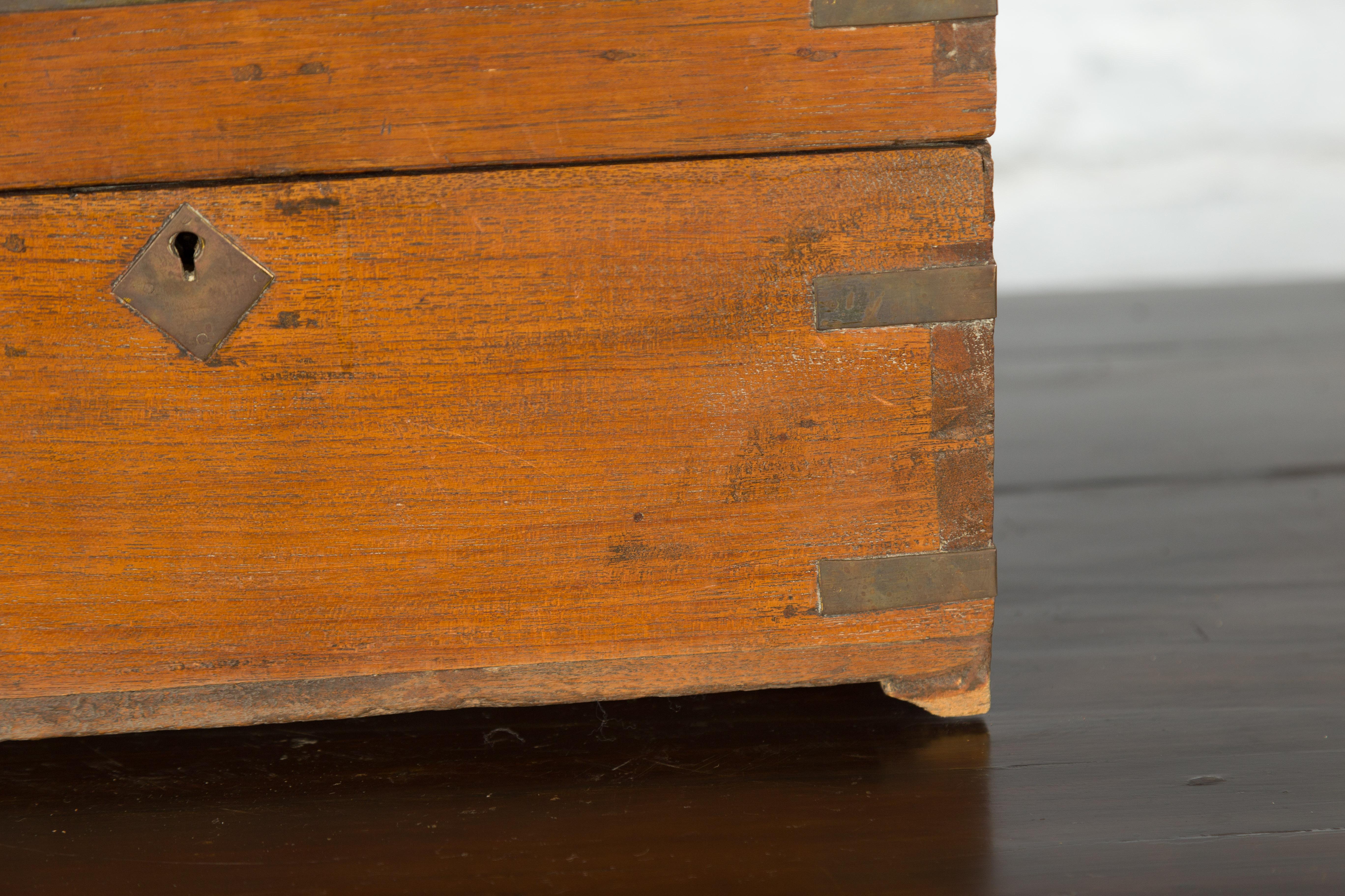 Indian 19th Century Treasure Box with Brass Details and Partitioned Interior 6