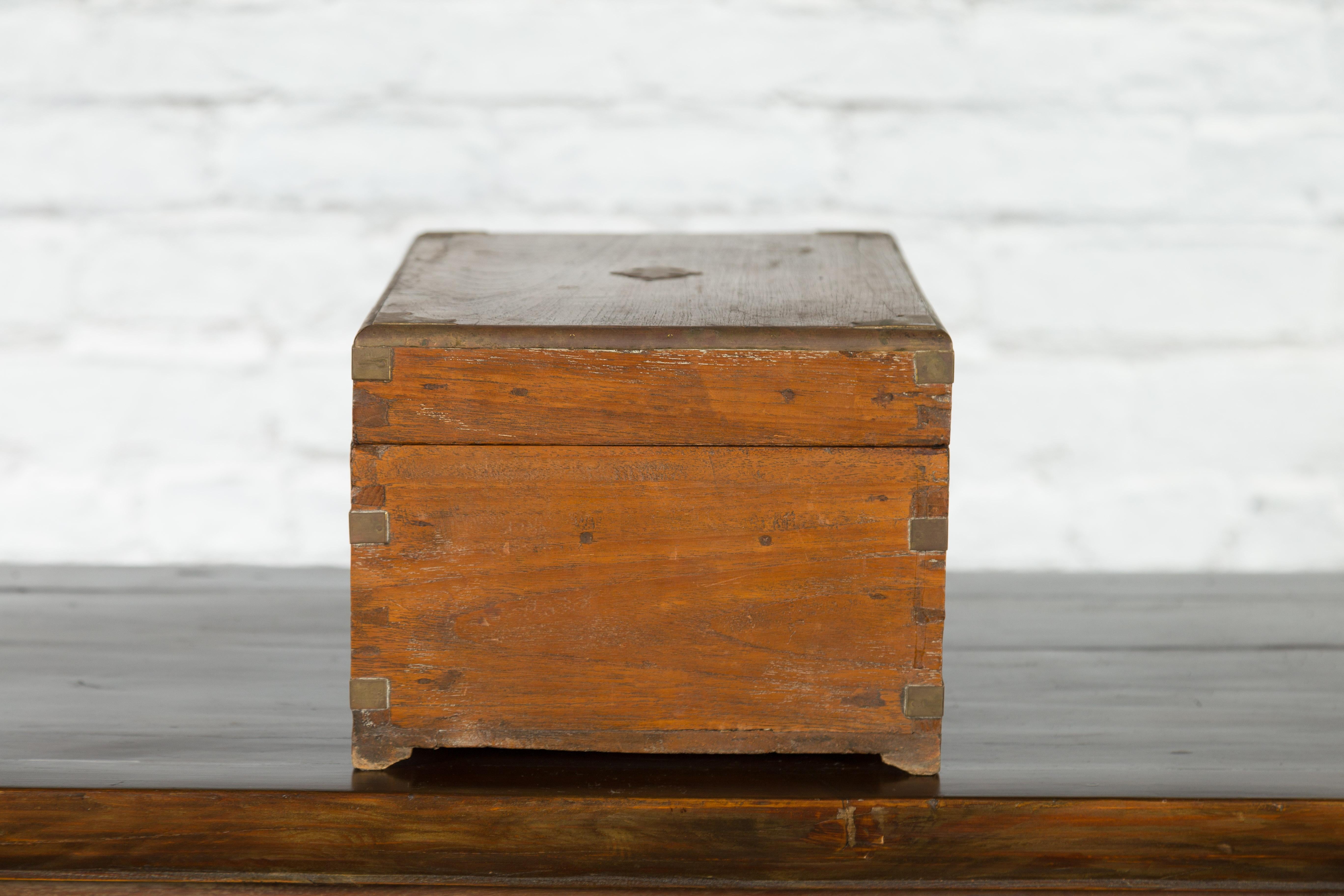 Indian 19th Century Treasure Box with Brass Details and Partitioned Interior For Sale 7
