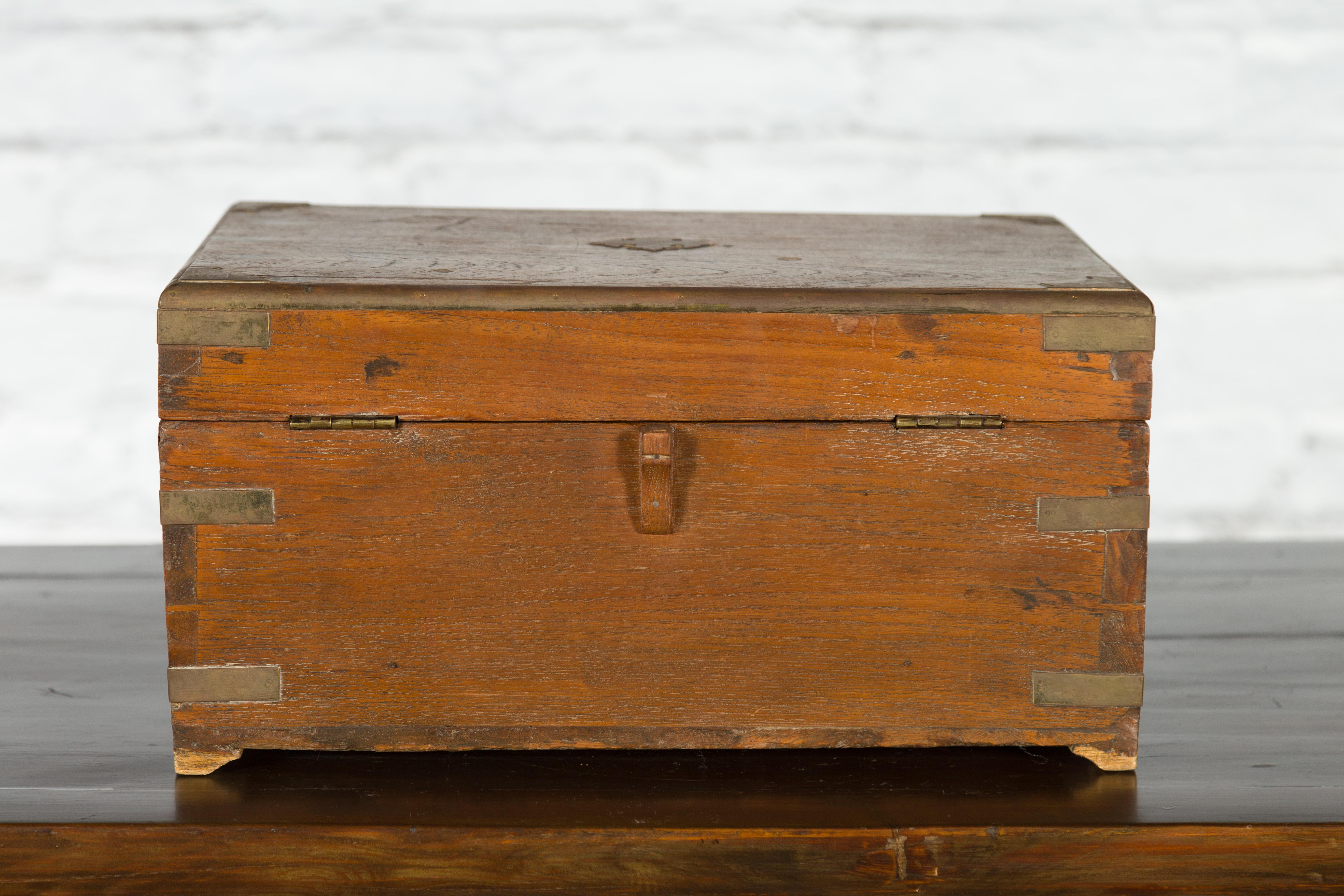 Indian 19th Century Treasure Box with Brass Details and Partitioned Interior For Sale 8