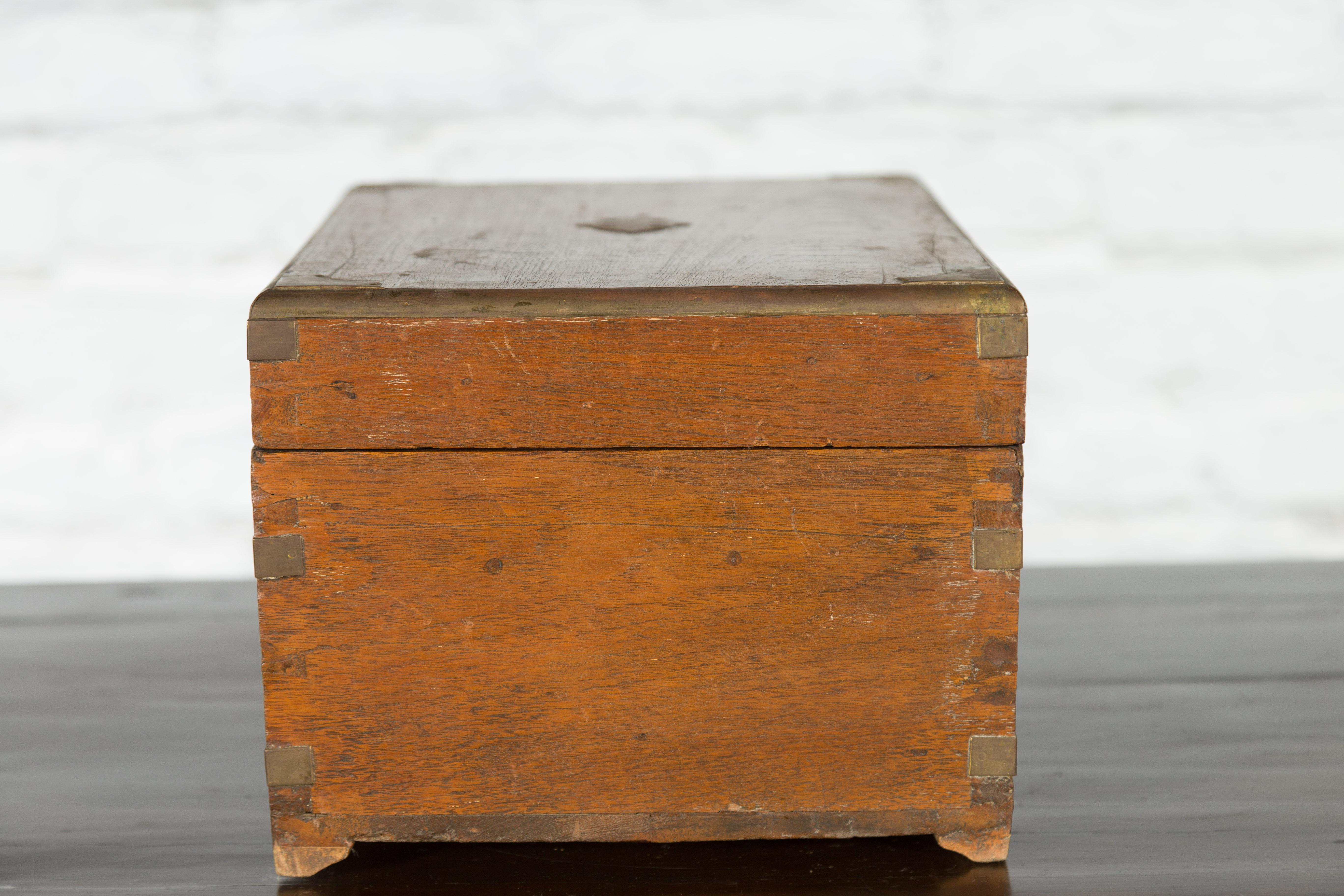 Indian 19th Century Treasure Box with Brass Details and Partitioned Interior For Sale 9