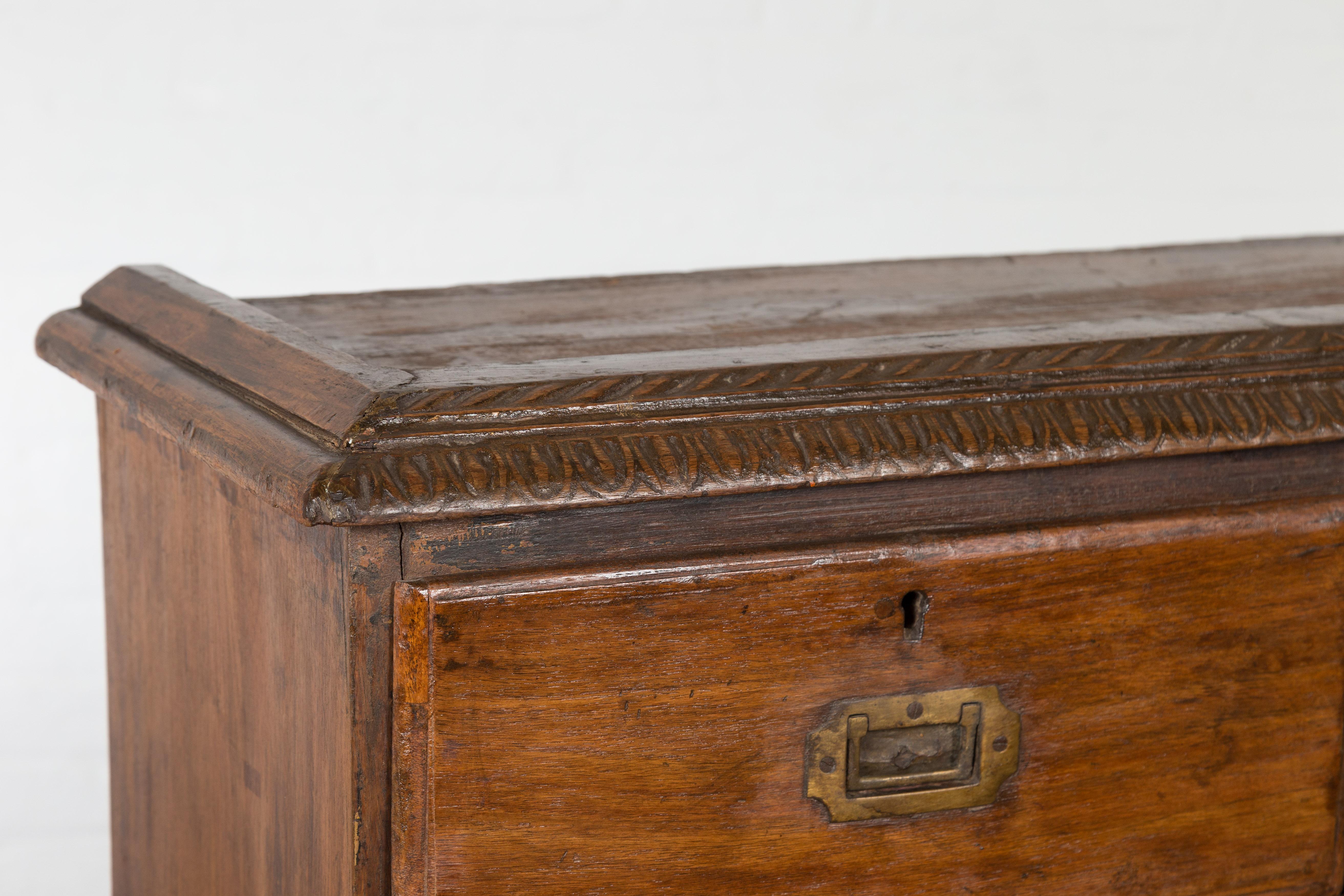 Indian 19th Century Two-Part Chest with Five Drawers and Linear Brass Hardware 8