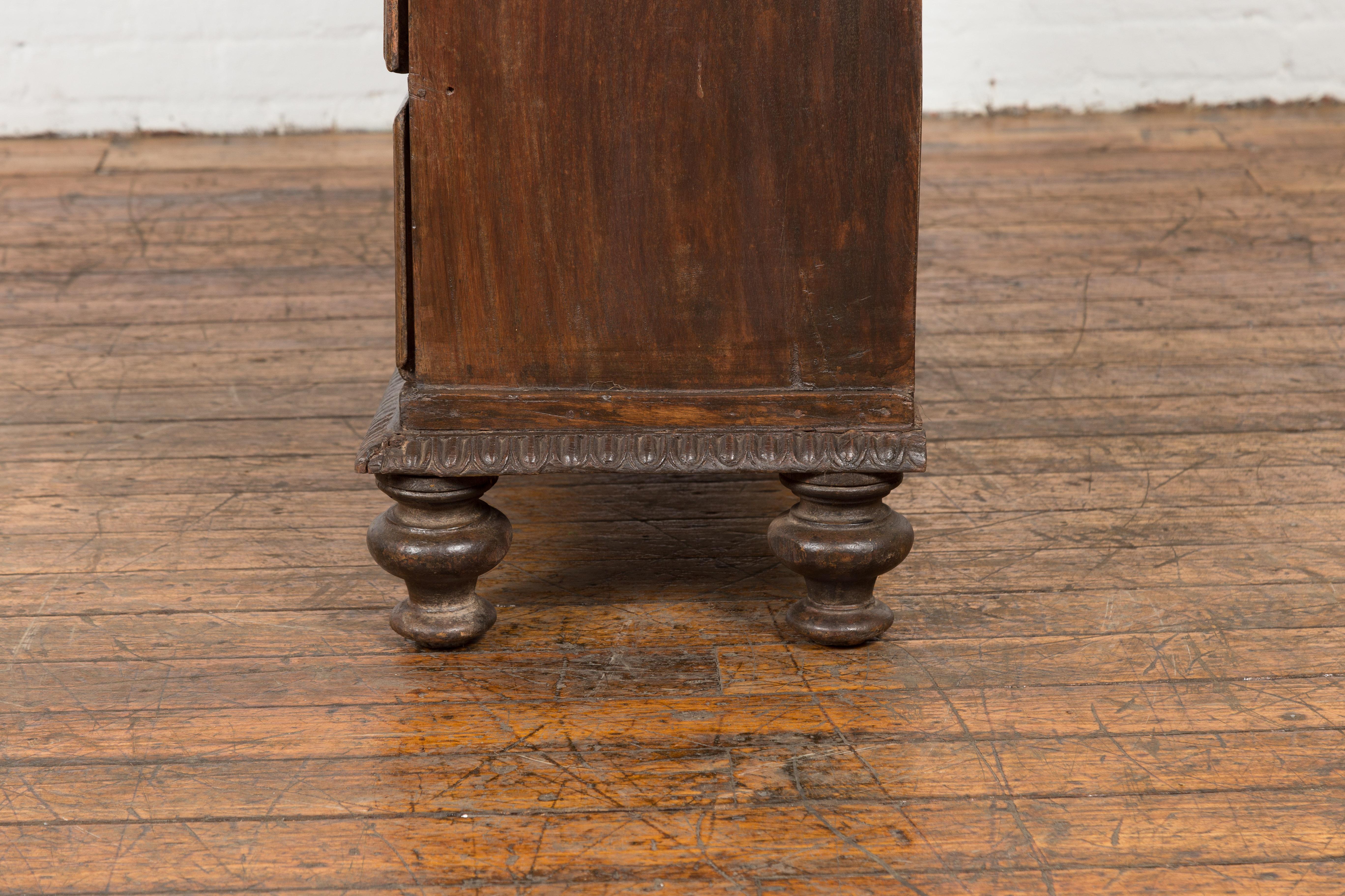 Indian 19th Century Two-Part Chest with Five Drawers and Linear Brass Hardware 16