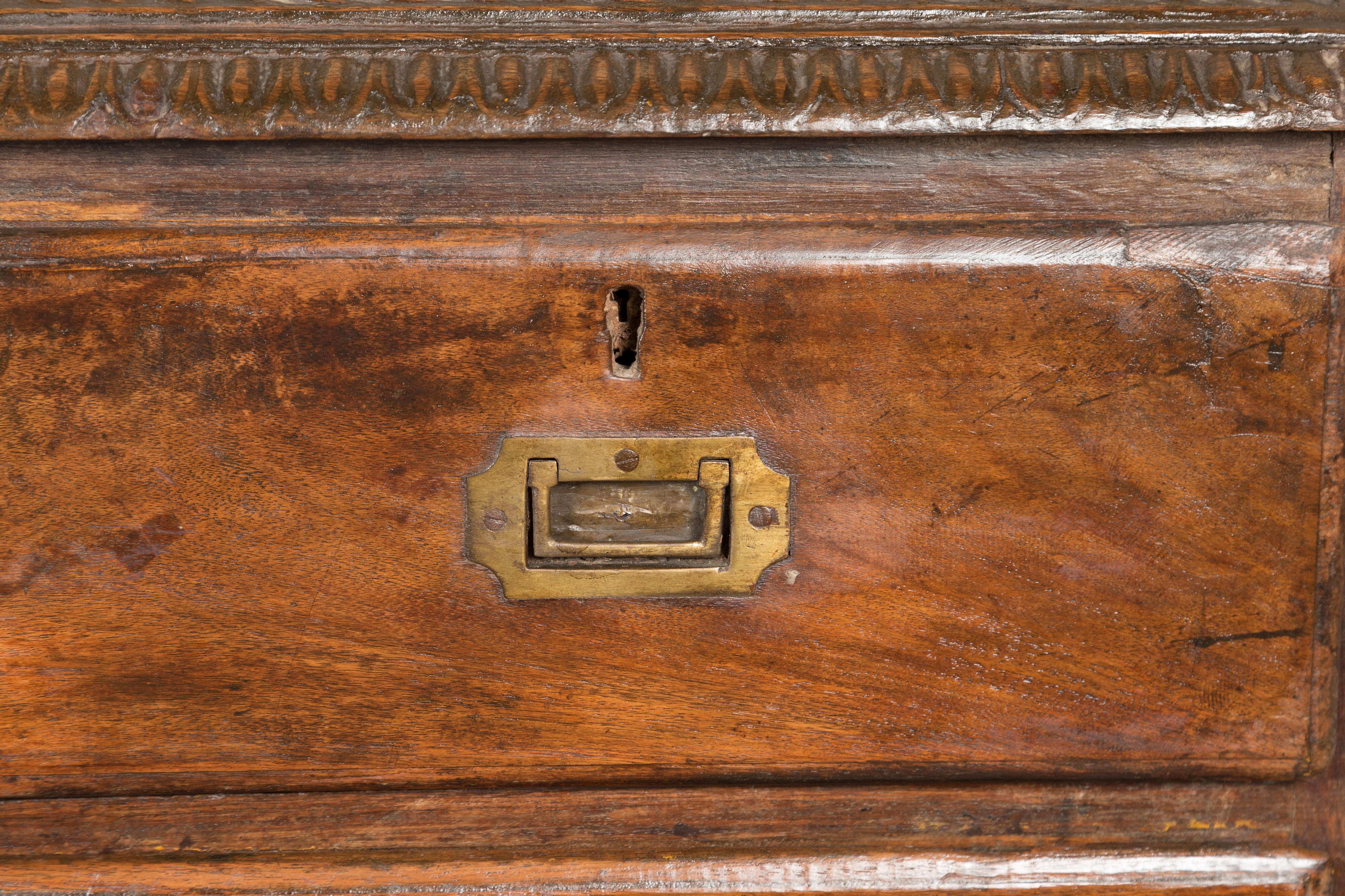 Indian 19th Century Two-Part Chest with Five Drawers and Linear Brass Hardware 5
