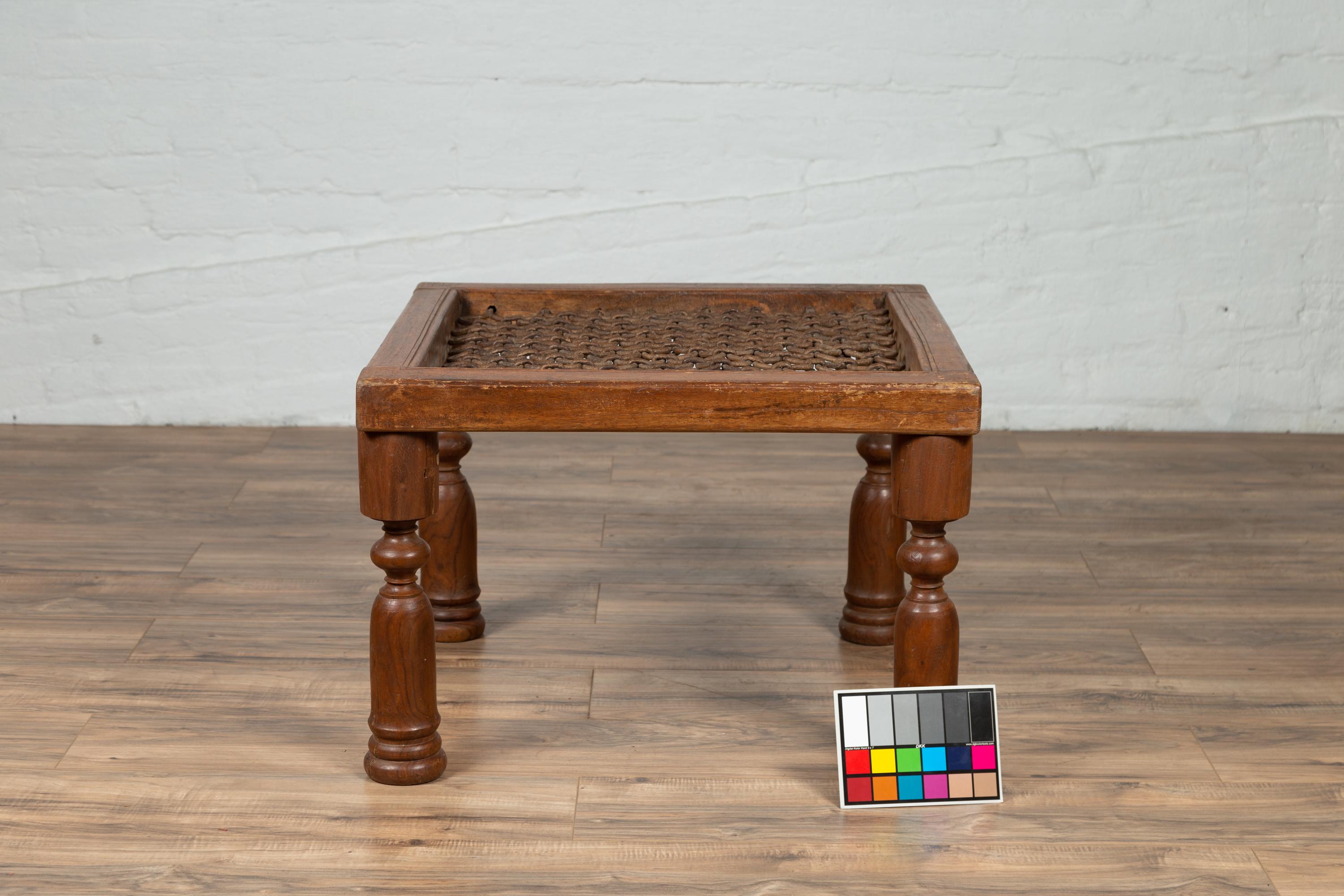 Indian 19th Century Window Gate with Metal Accents Made into a Side Table 4