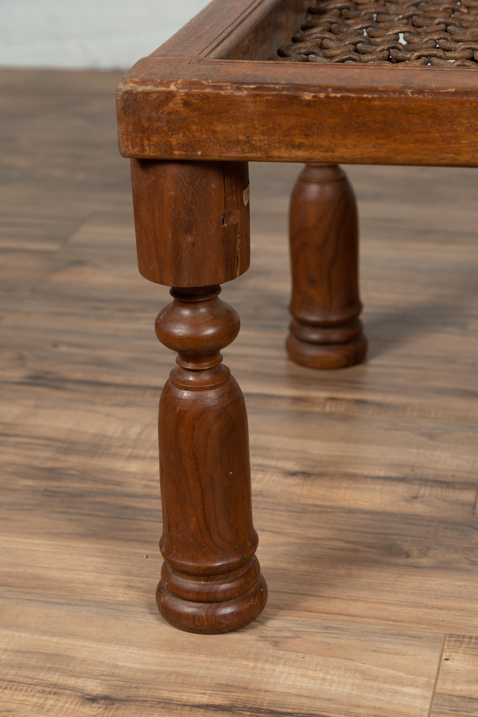 Rustic Indian 19th Century Window Gate with Metal Accents Made into a Side Table