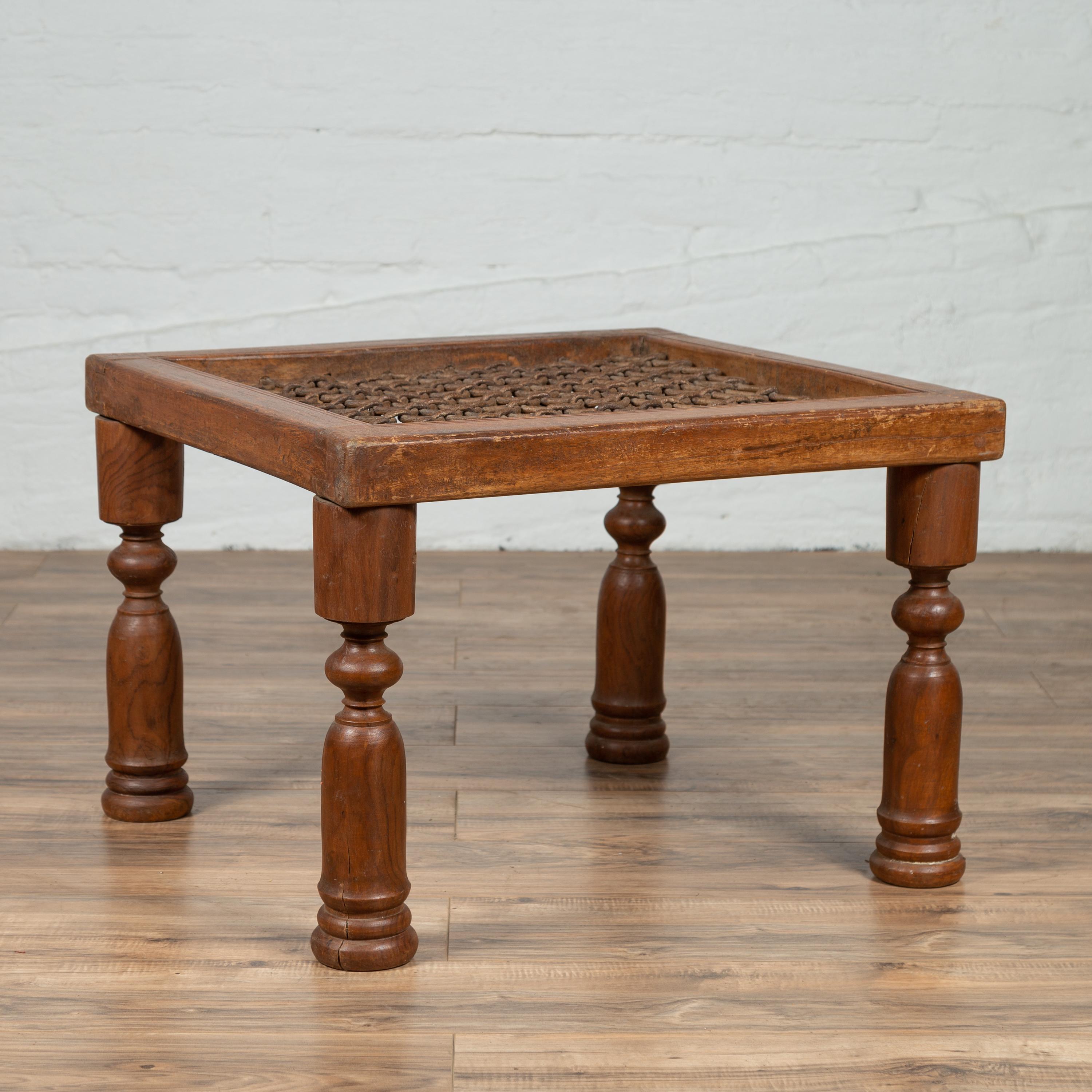 Indian 19th Century Window Gate with Metal Accents Made into a Side Table 1