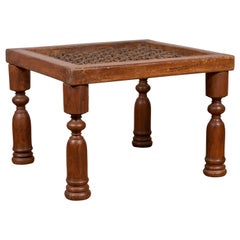 Antique Indian 19th Century Window Gate with Metal Accents Made into a Side Table