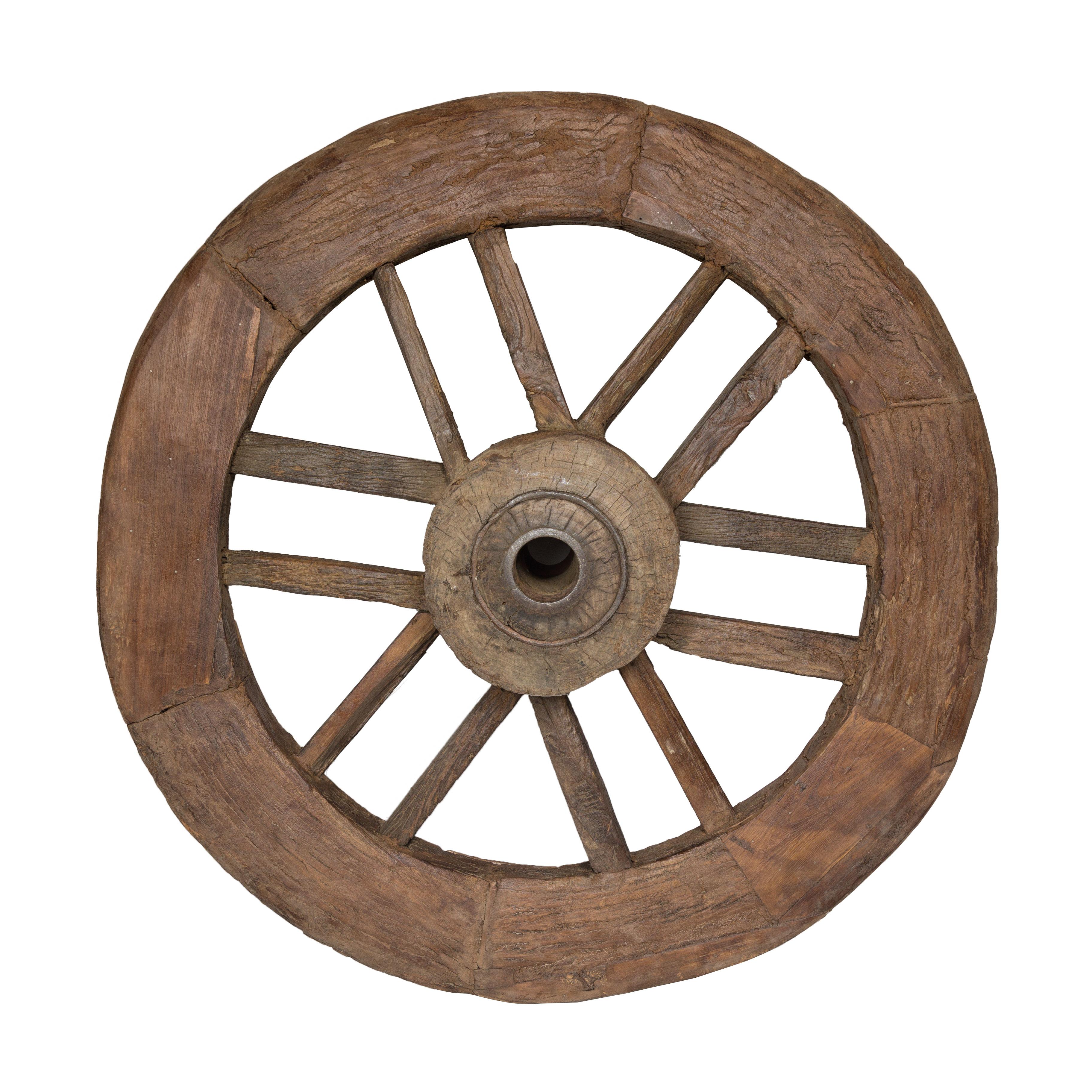 Indian 19th Century Wood and Metal Cart Wheel with Rustic Character For Sale 9