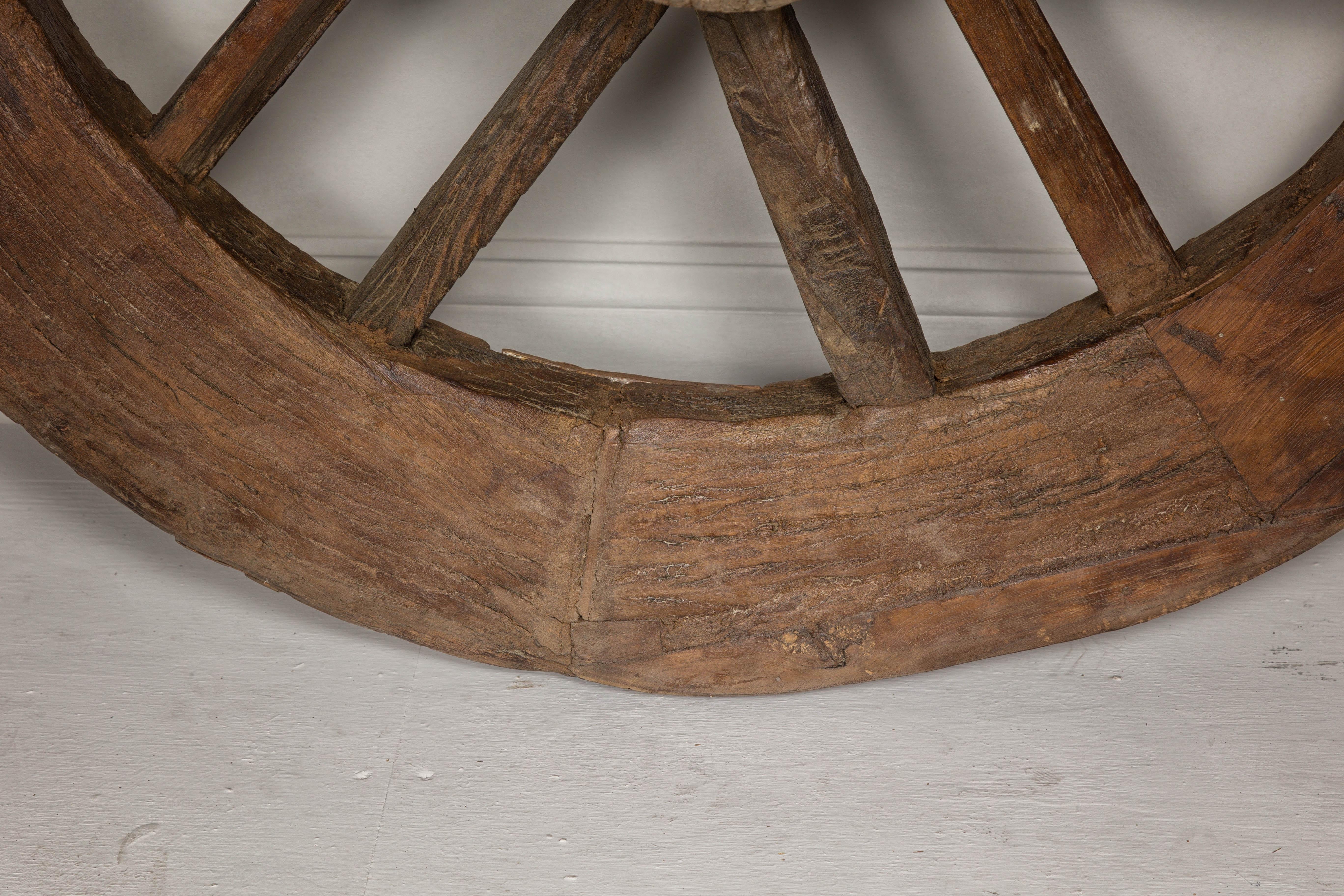 Indian 19th Century Wood and Metal Cart Wheel with Rustic Character For Sale 2