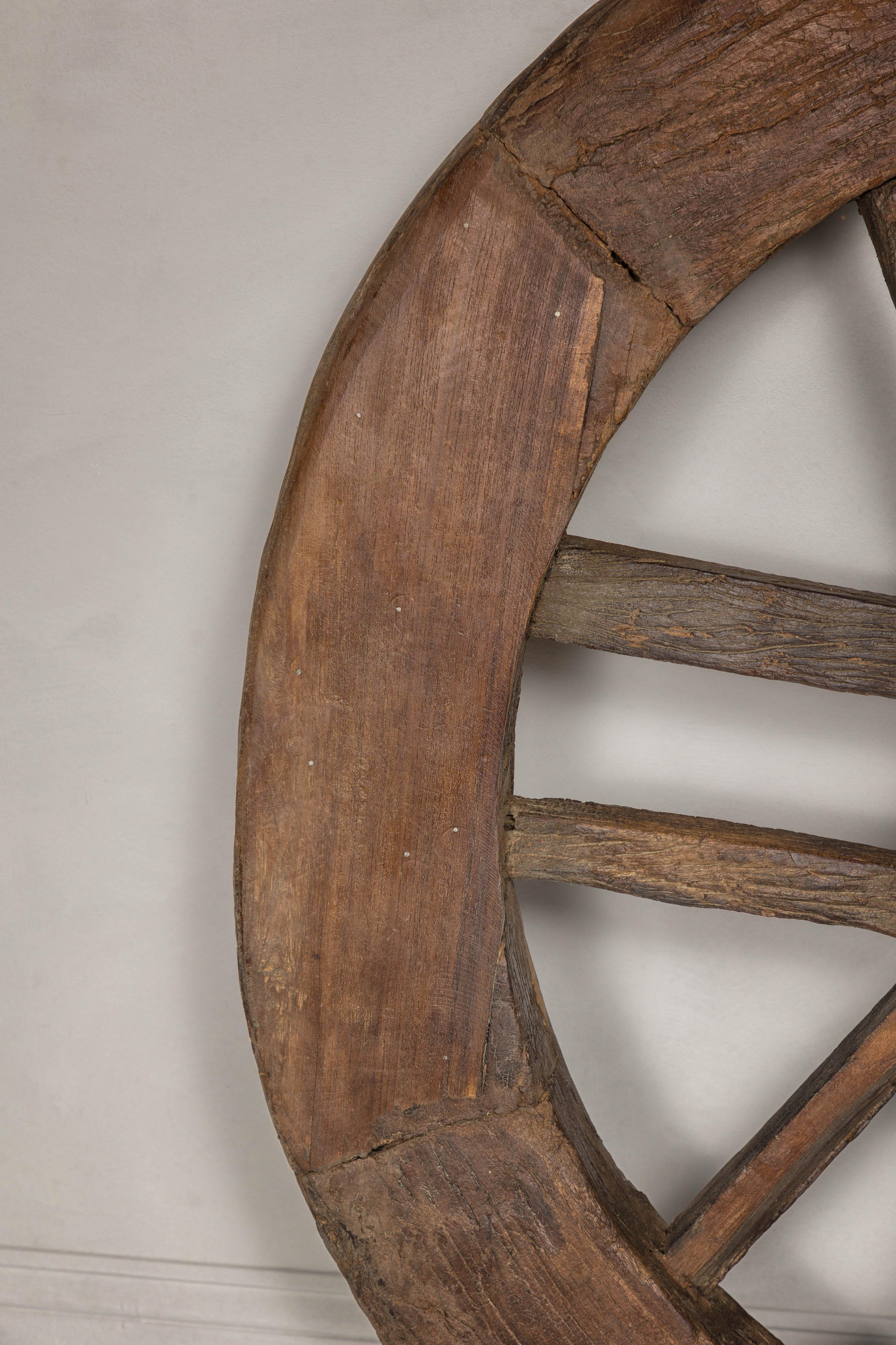 Indian 19th Century Wood and Metal Cart Wheel with Rustic Character For Sale 3