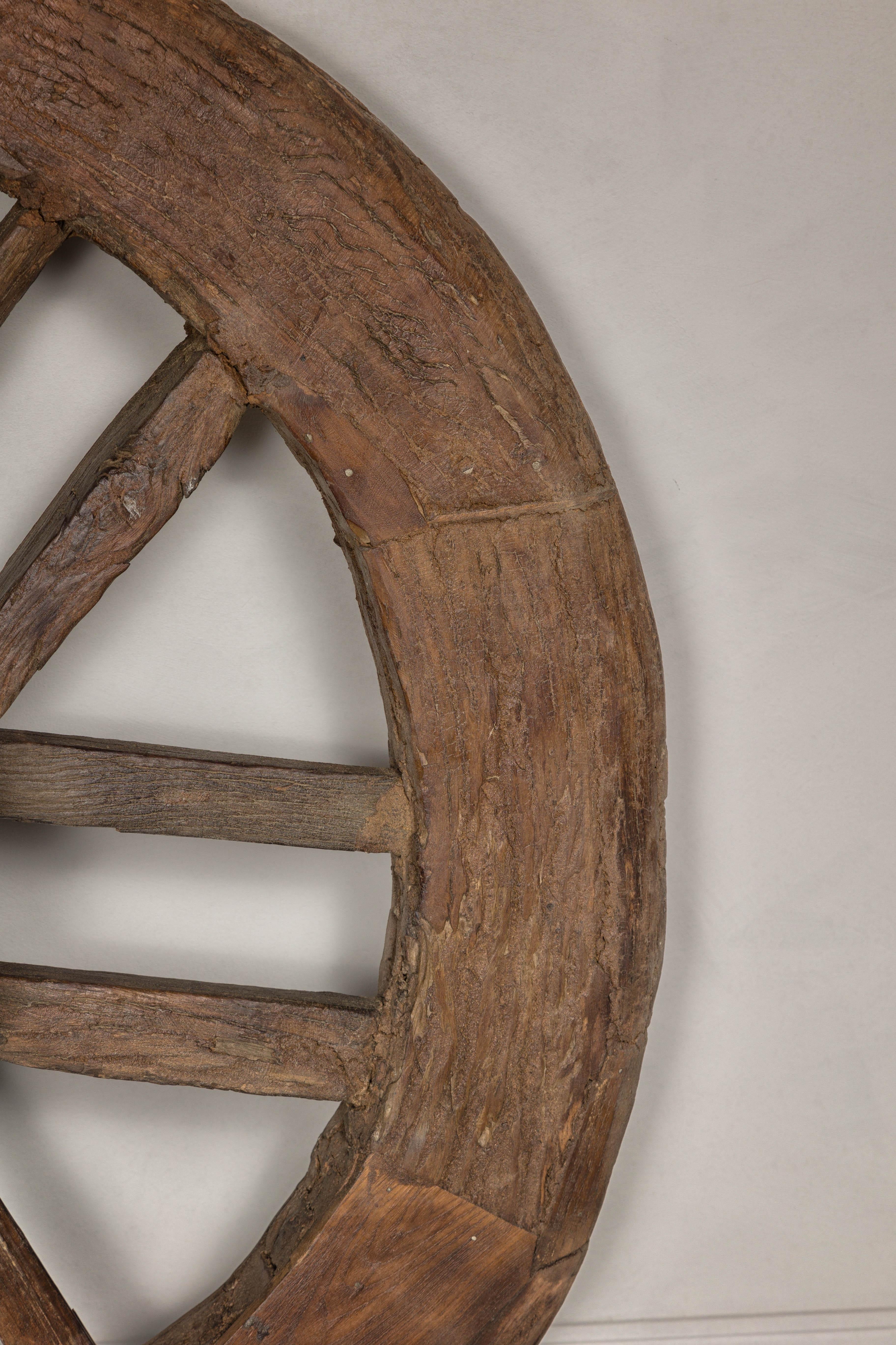 Indian 19th Century Wood and Metal Cart Wheel with Rustic Character For Sale 4