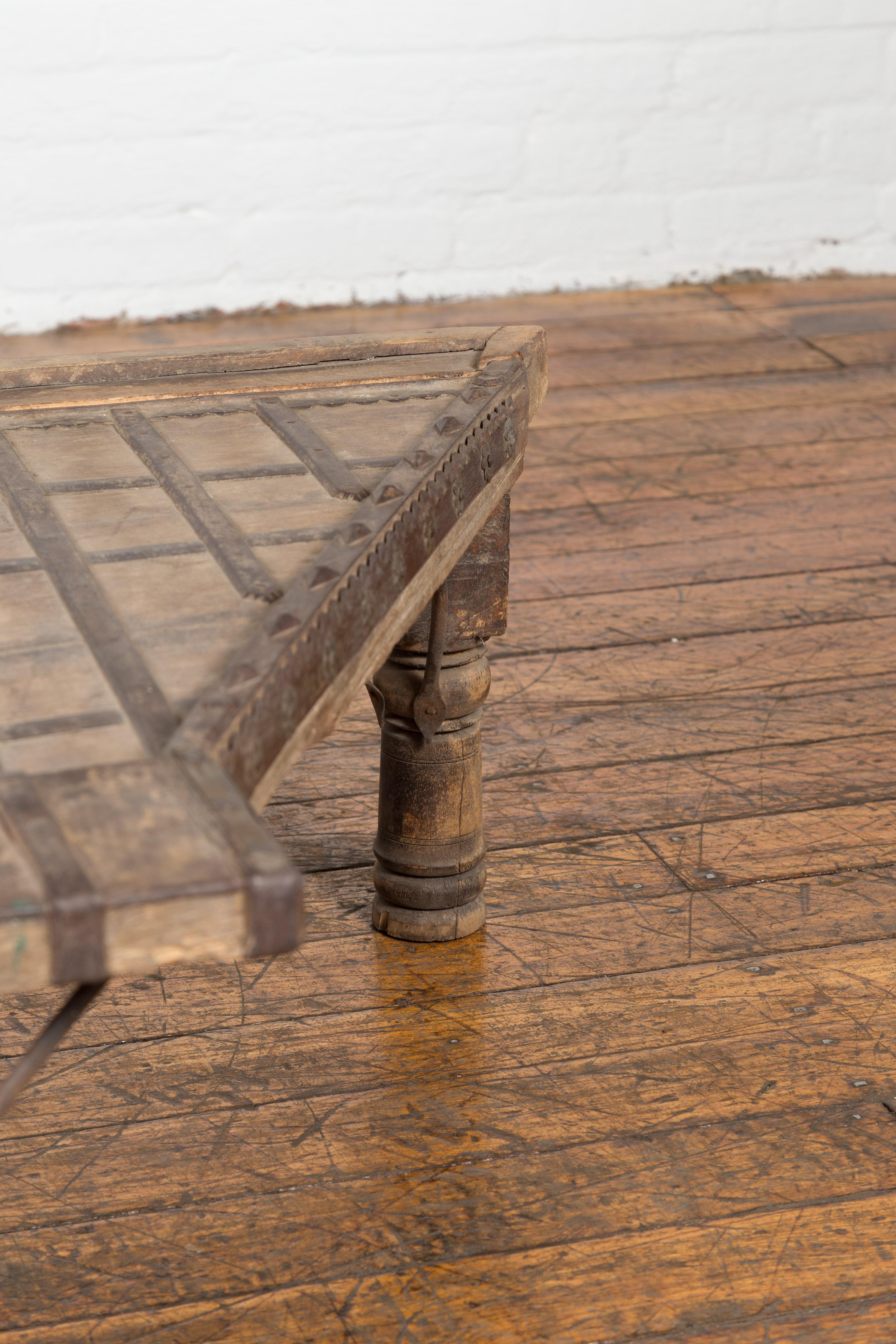 Indian 19th Century Wood Bullock Cart Made into a Coffee Table with Iron Details For Sale 2