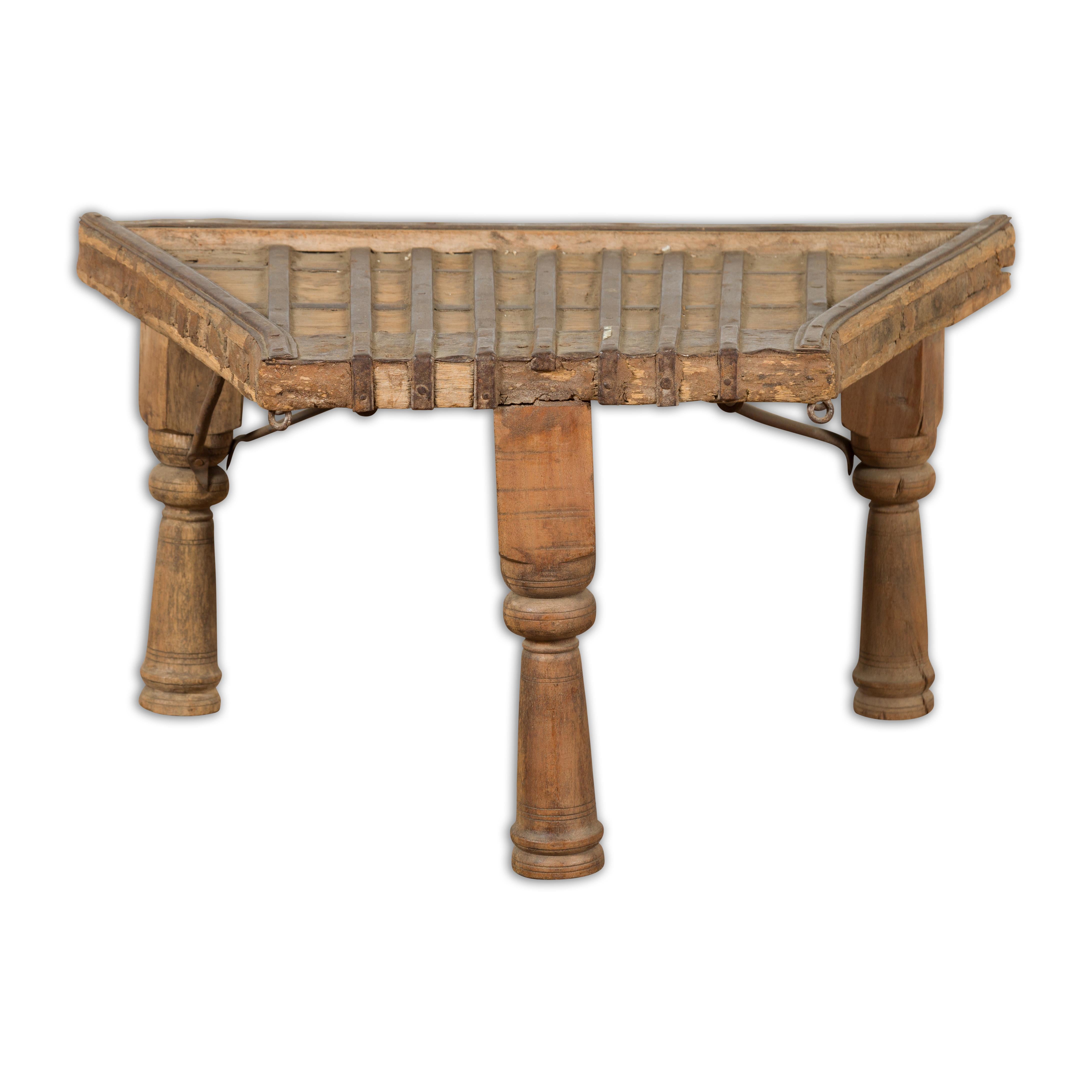 Indian 19th Century Wood Bullock Cart Made into a Coffee Table with Iron Details For Sale 10