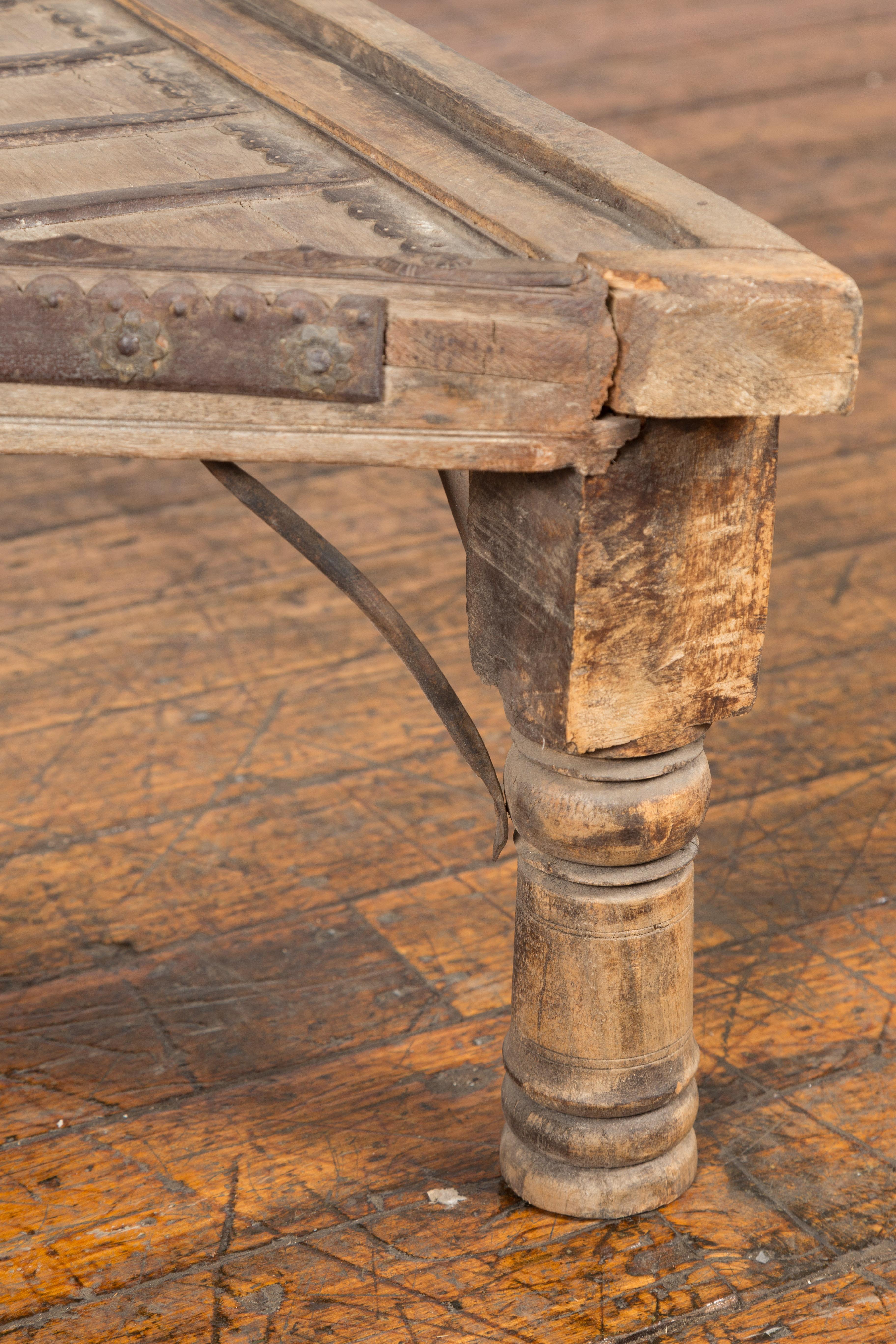 Indian 19th Century Wood Bullock Cart Made into a Coffee Table with Iron Details For Sale 11