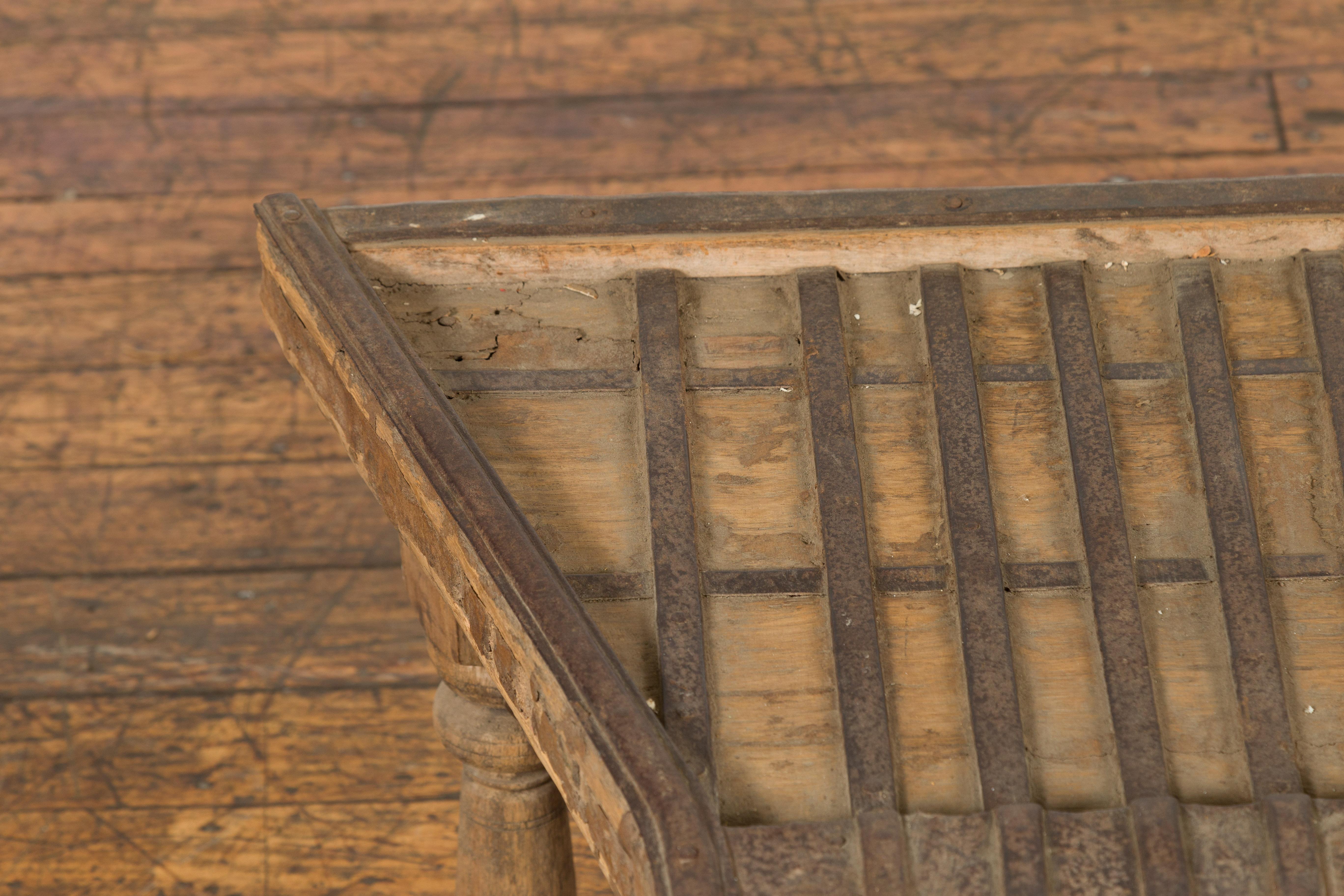Rustic Indian 19th Century Wood Bullock Cart Made into a Coffee Table with Iron Details