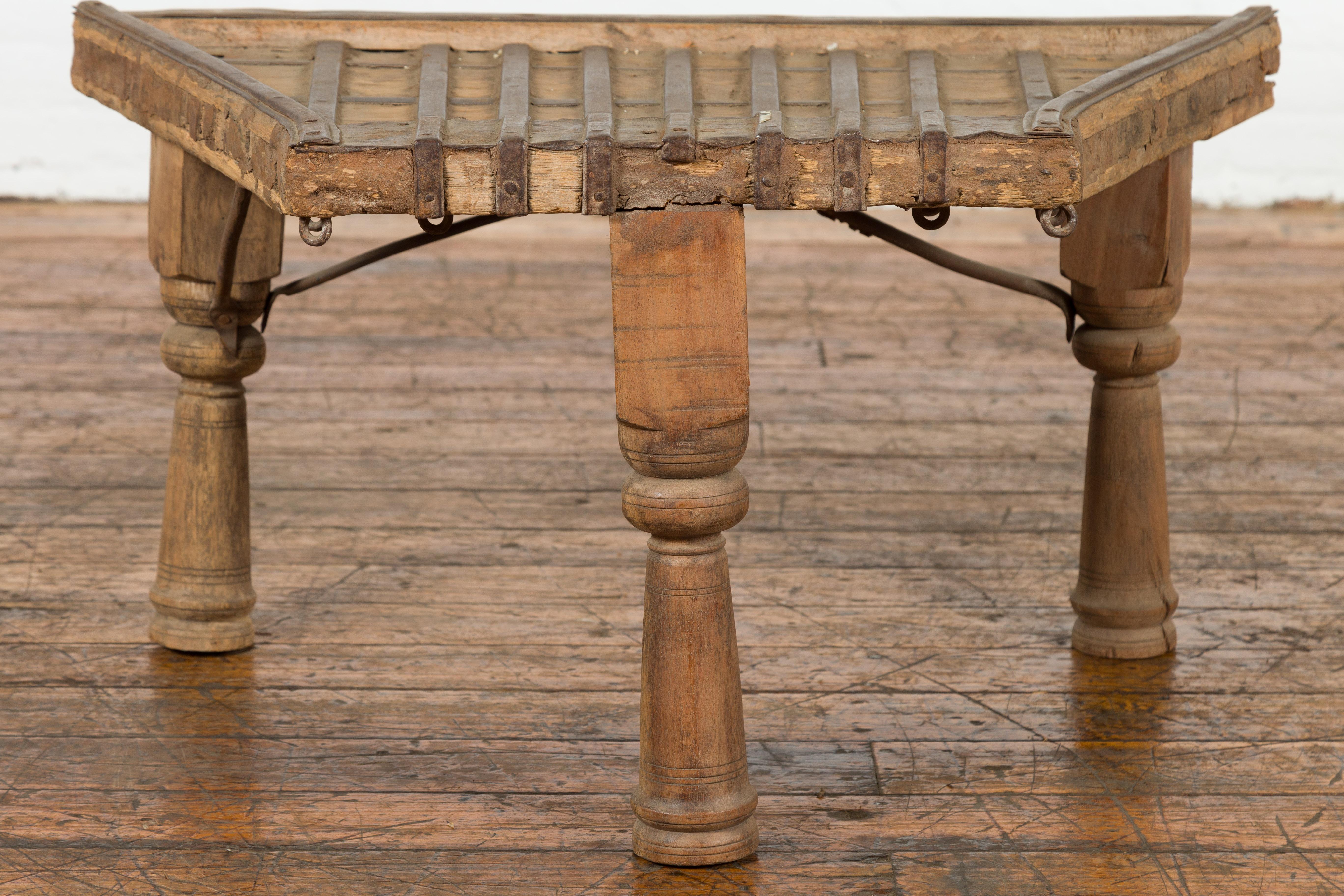 Indian 19th Century Wood Bullock Cart Made into a Coffee Table with Iron Details For Sale 3
