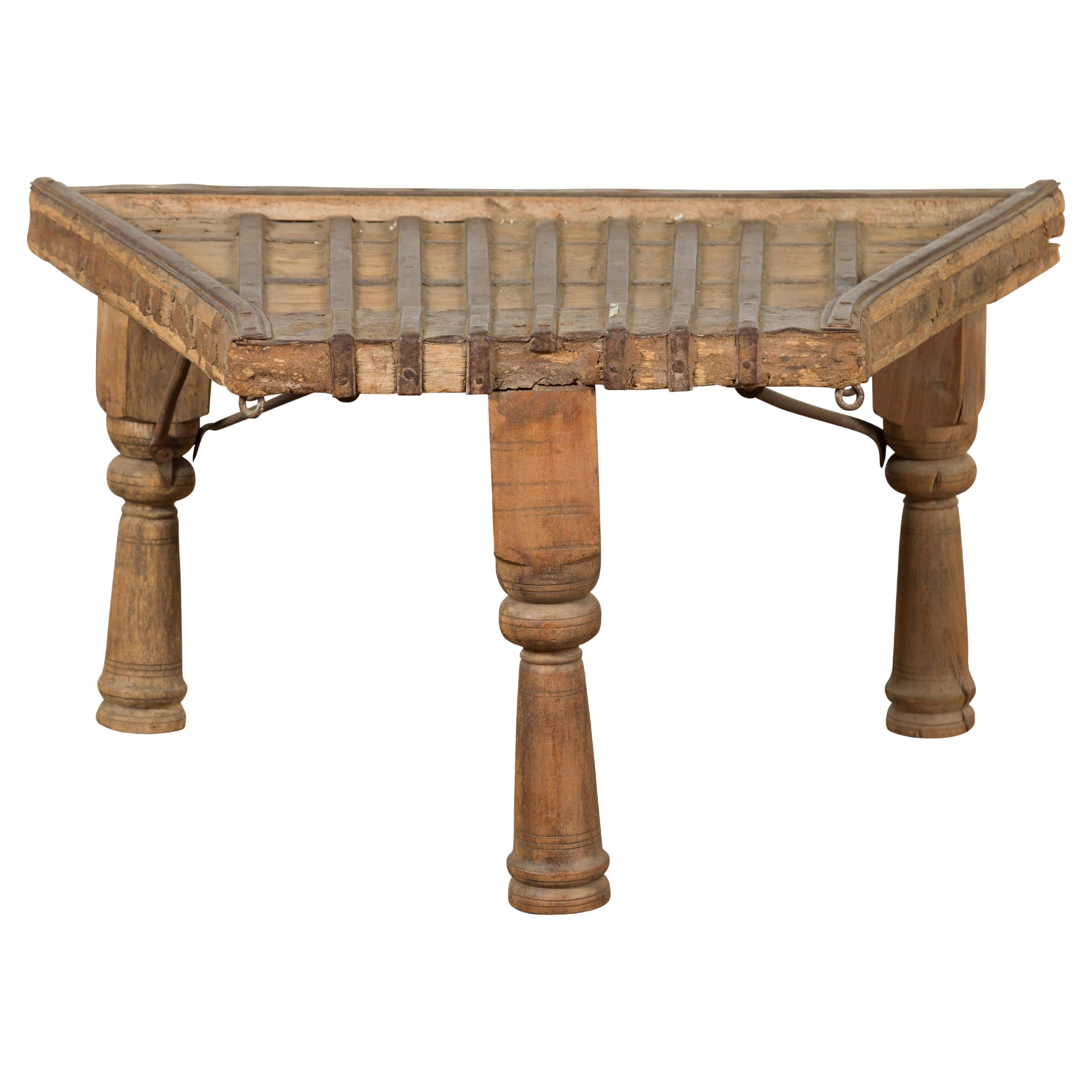 Indian 19th Century Wood Bullock Cart Made into a Coffee Table with Iron Details