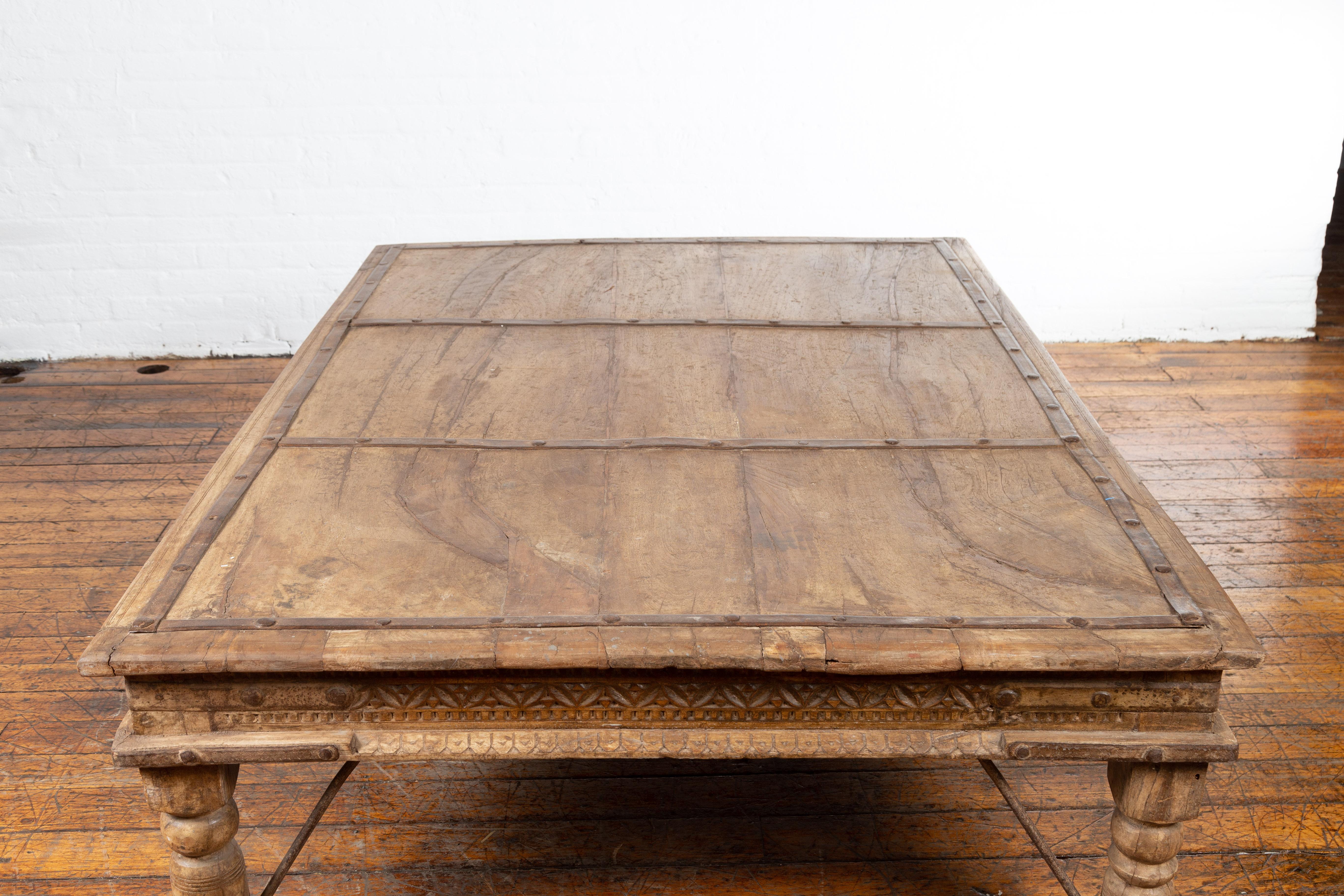 Indian 19th Century Wooden and Iron Courtyard Door Made into a Coffee Table 7