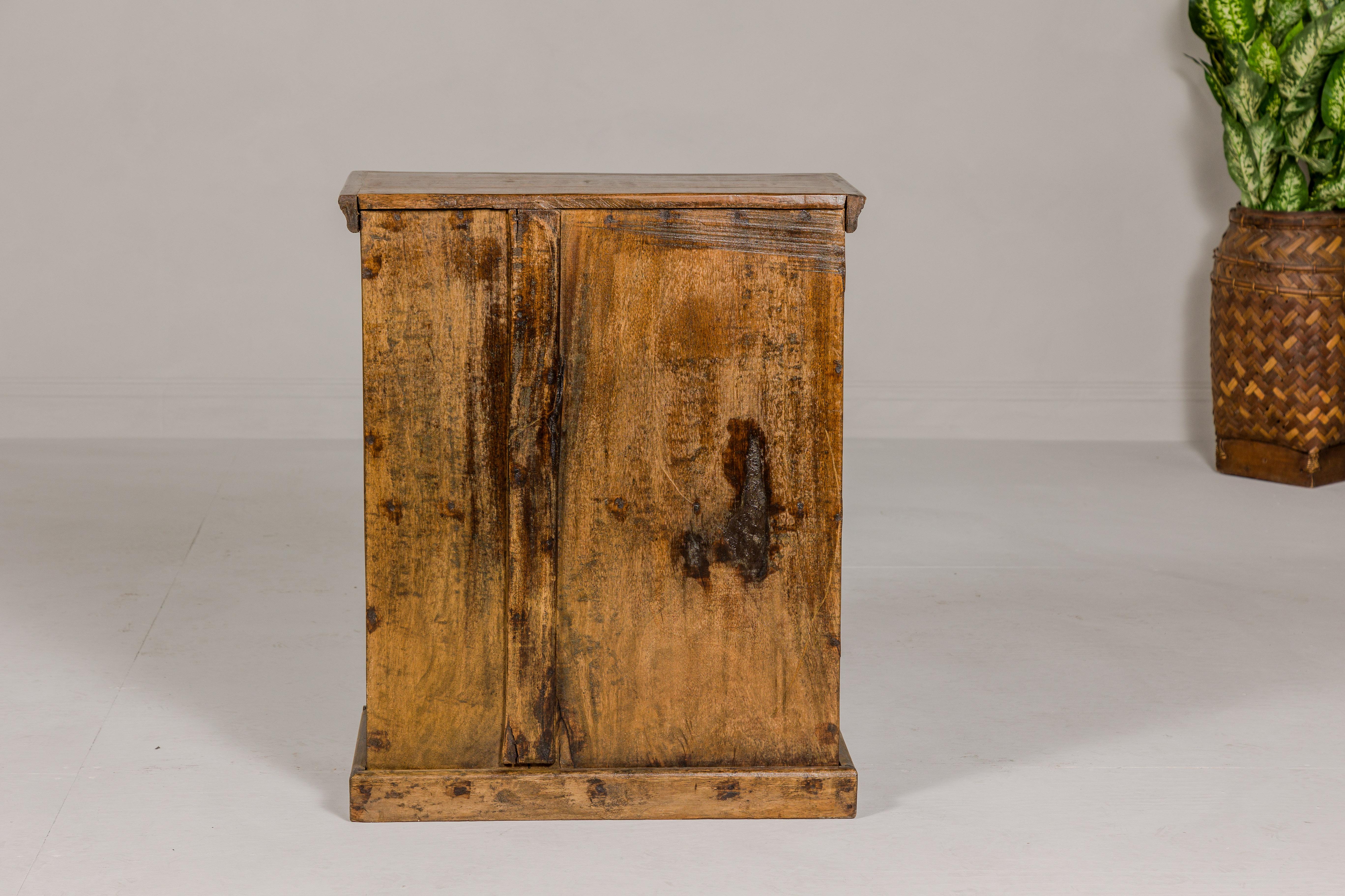 Indian 19th Century Wooden Side Cabinet with Arched Metal Grate Window Door For Sale 13