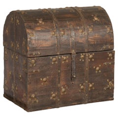 Indian 19th Century Wooden Treasure Chest with Dome Top and Gilt Metal Rosettes
